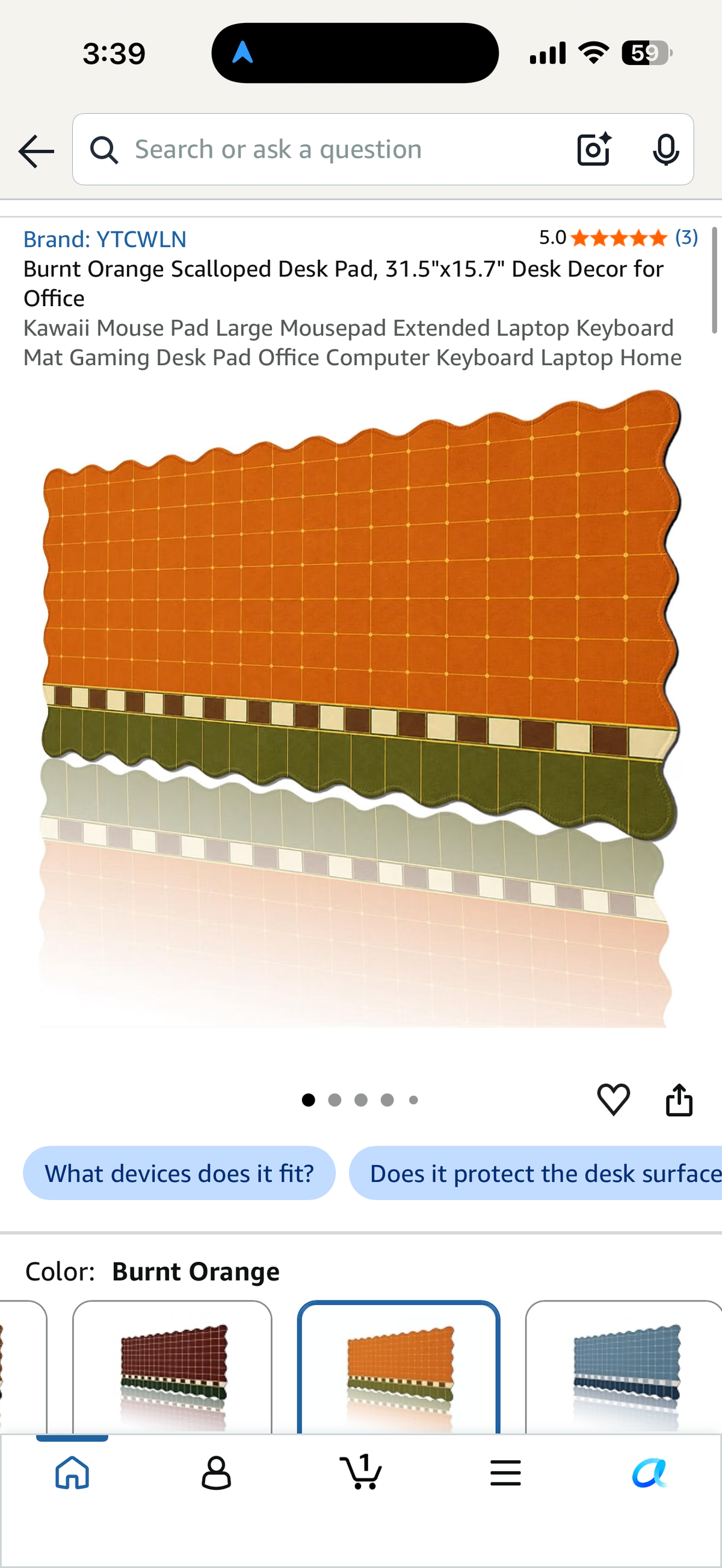 Burnt Orange Scalloped Desk Pad, 31.5"x15.7" Desk Decor for Office