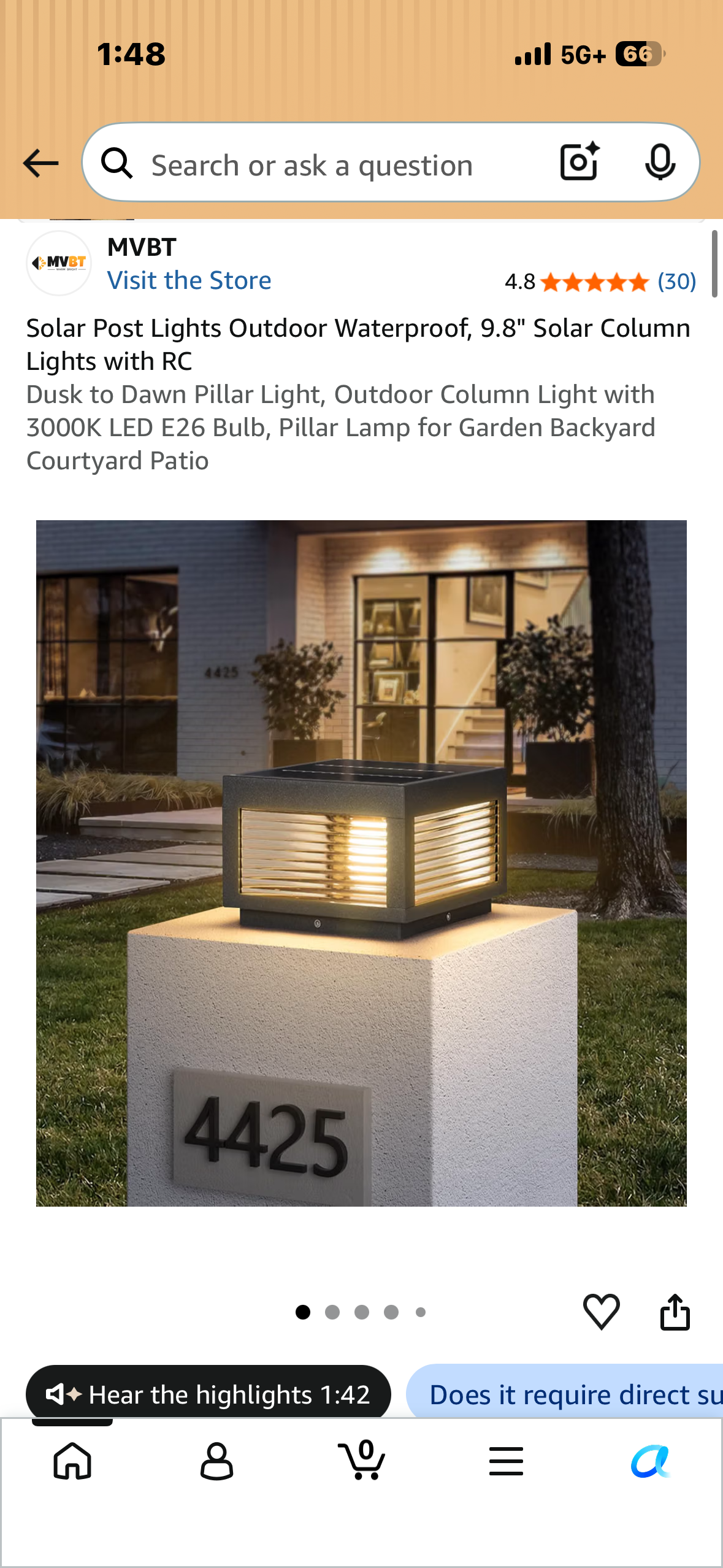 Solar Post Lights Outdoor Waterproof, 9.8" Solar Column Lights with RC Dusk to Dawn Pillar Light, Outdoor Column Light with 3000K LED E26 Bulb, Pillar Lamp for Garden Backyard Courtyard Patio