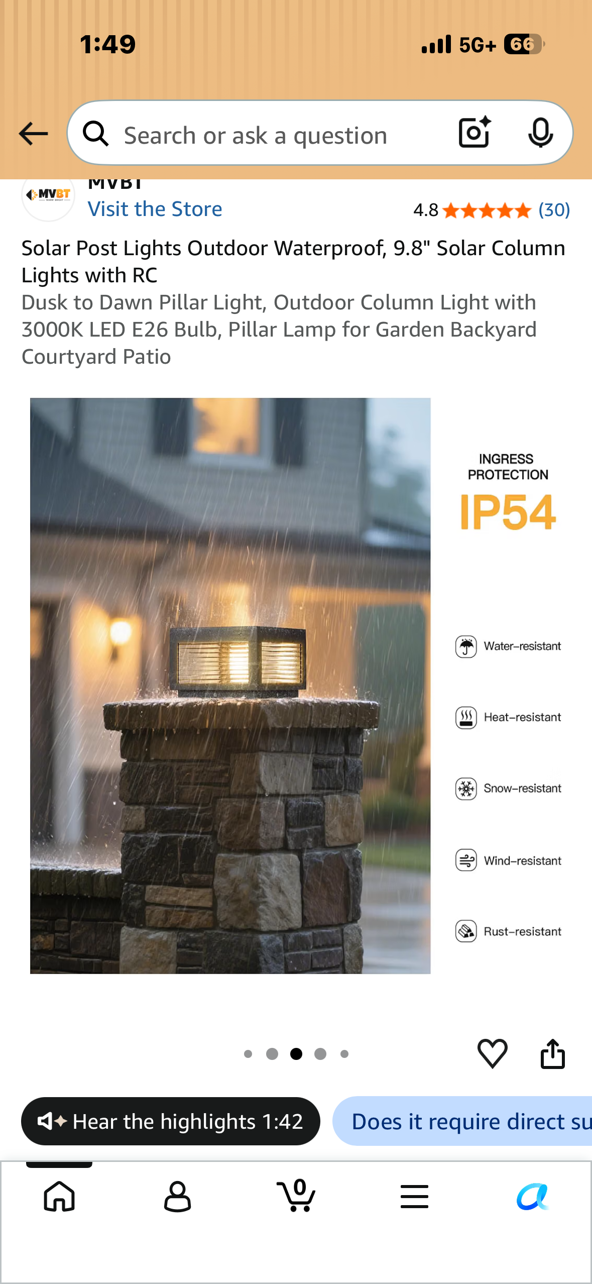 Solar Post Lights Outdoor Waterproof, 9.8" Solar Column Lights with RC Dusk to Dawn Pillar Light, Outdoor Column Light with 3000K LED E26 Bulb, Pillar Lamp for Garden Backyard Courtyard Patio