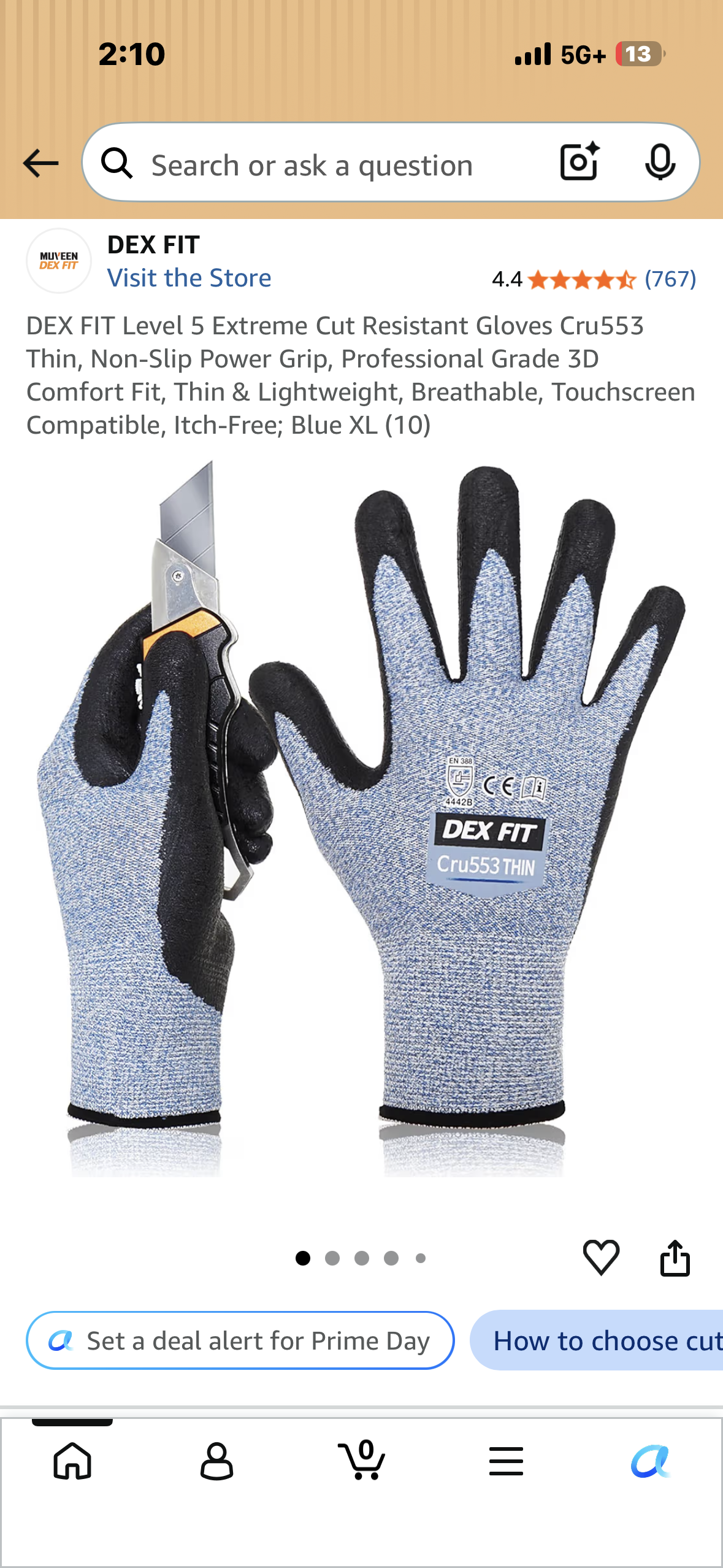 DEX FIT Level 5 Extreme Cut Resistant Gloves, Cru553 Thin, Non-Slip Power Grip, Professional Grade 3D Comfort Fit, Thin & Lightweight, Breathable, Touchscreen Compatible, Itch-Free; Blue XL (10)