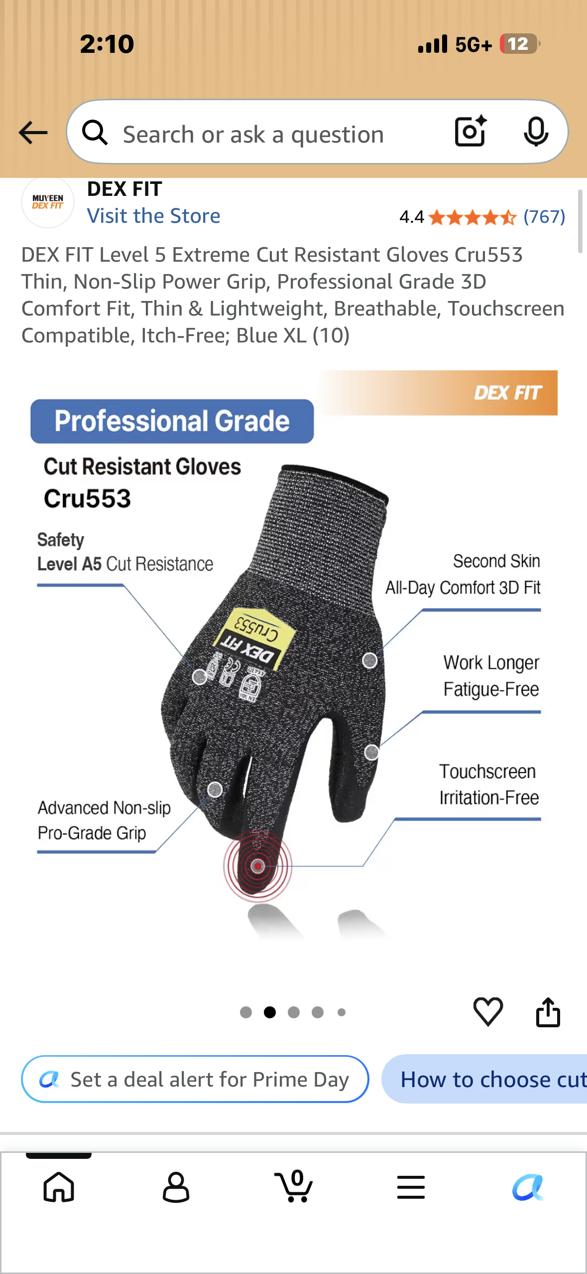 DEX FIT Level 5 Extreme Cut Resistant Gloves, Cru553 Thin, Non-Slip Power Grip, Professional Grade 3D Comfort Fit, Thin & Lightweight, Breathable, Touchscreen Compatible, Itch-Free; Blue XL (10)