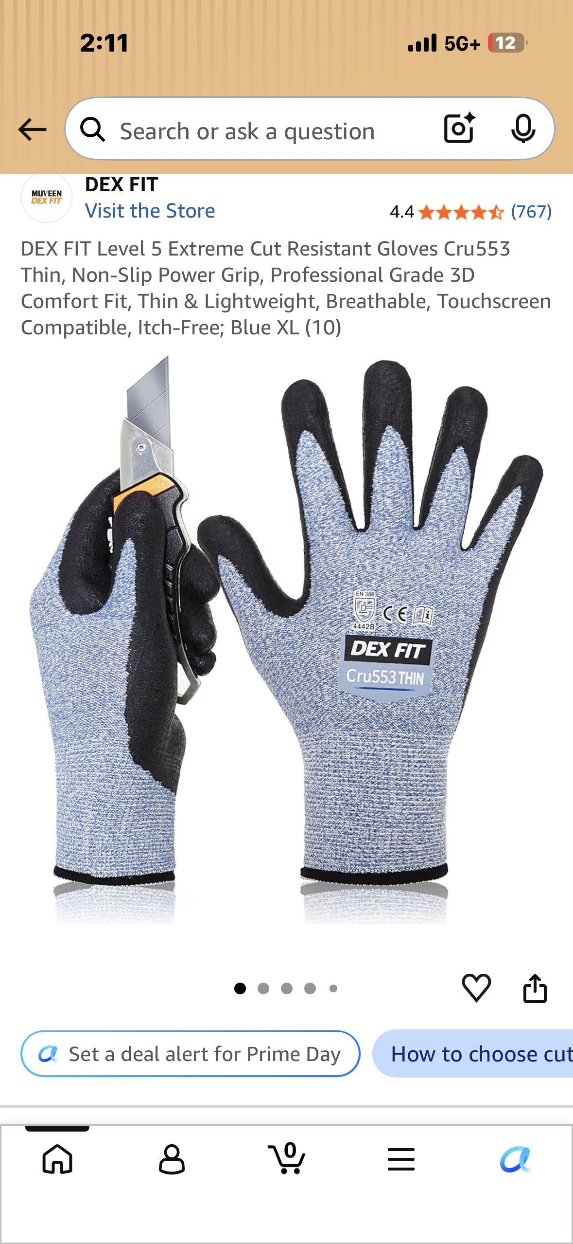 DEX FIT Level 5 Extreme Cut Resistant Gloves, Cru553 Thin, Non-Slip Power Grip, Professional Grade 3D Comfort Fit, Thin & Lightweight, Breathable, Touchscreen Compatible, Itch-Free; Blue XL (10)