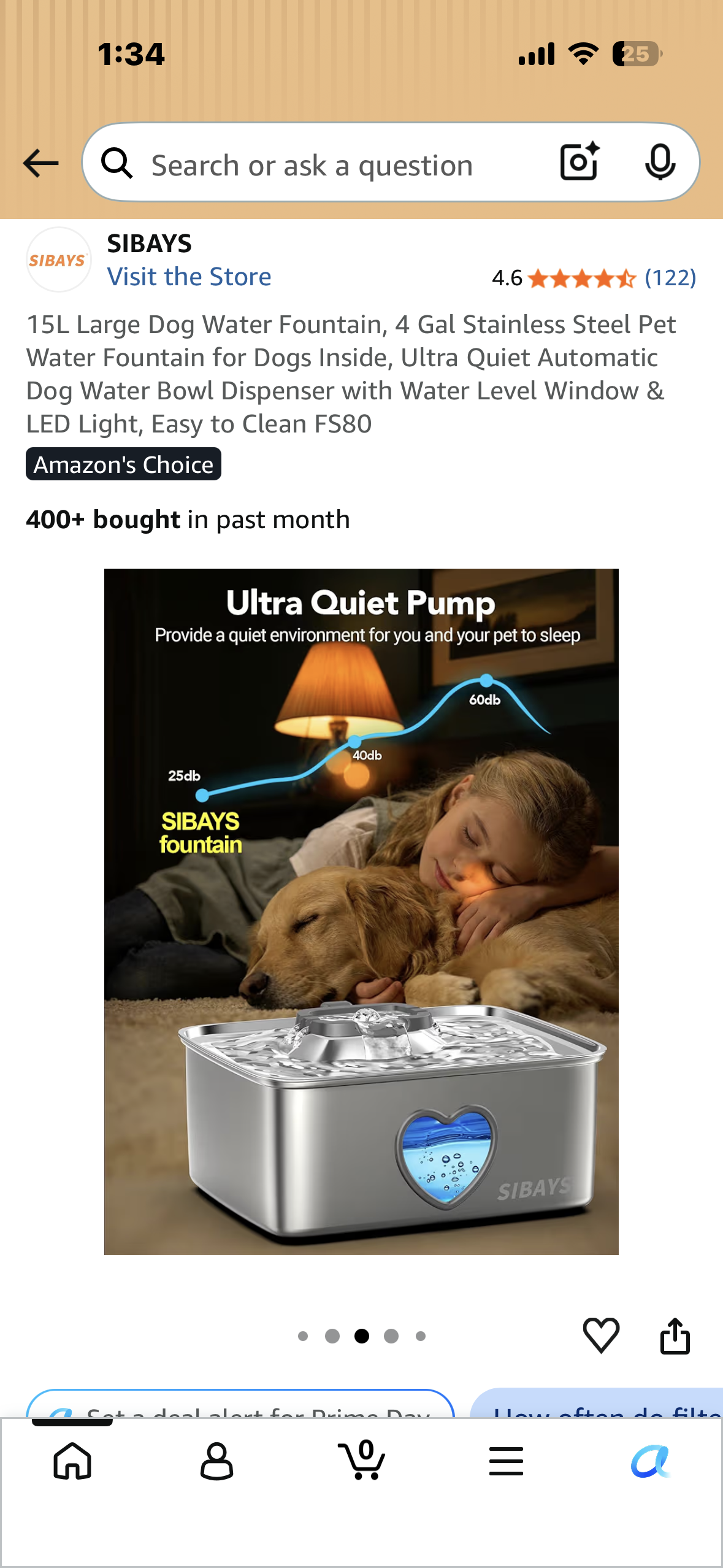 15L Large Dog Water Fountain, 4 Gal Stainless Steel Pet Water Fountain, Ultra Quiet Automatic Dog Water Bowl Dispenser with Water Level Window & LED Light, Easy to Clean