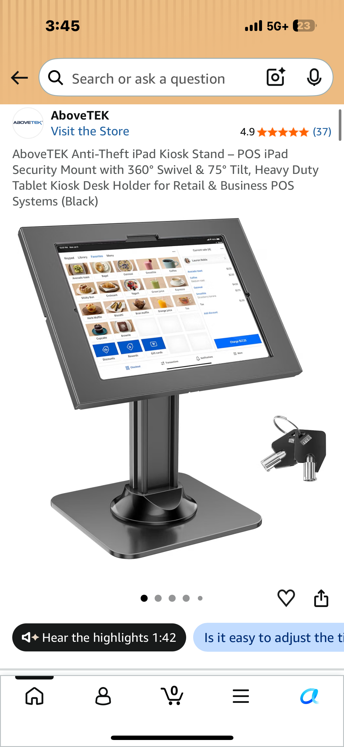 AboveTEK Anti-Theft iPad Kiosk Stand – POS iPad Security Mount with 360° Swivel & 75° Tilt, Heavy Duty Tablet Kiosk Desk Holder for Retail & Business POS Systems (Black)