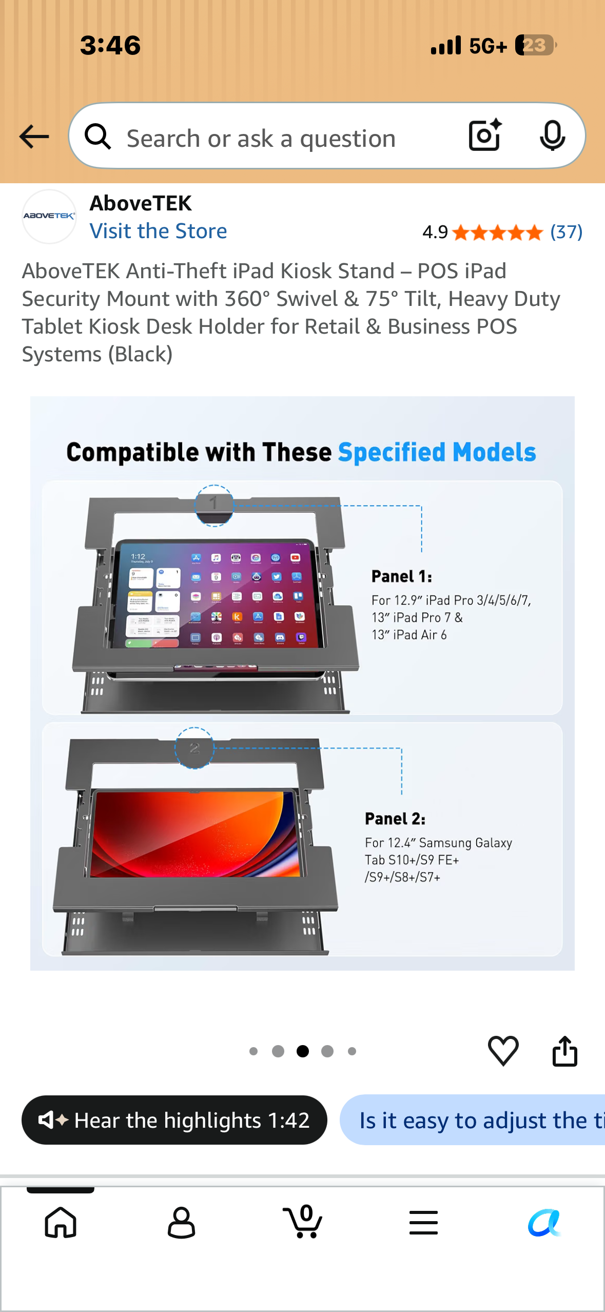 AboveTEK Anti-Theft iPad Kiosk Stand – POS iPad Security Mount with 360° Swivel & 75° Tilt, Heavy Duty Tablet Kiosk Desk Holder for Retail & Business POS Systems (Black)