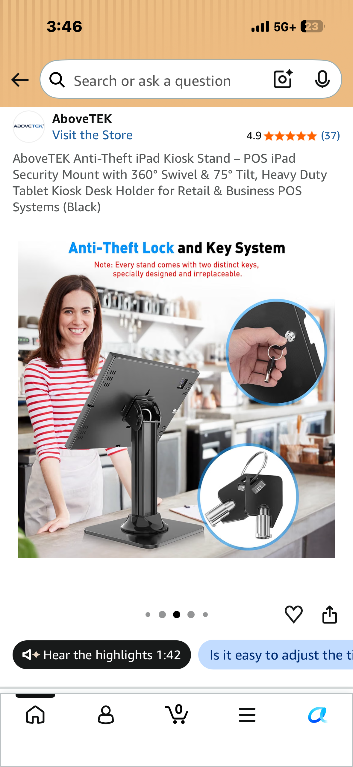 AboveTEK Anti-Theft iPad Kiosk Stand – POS iPad Security Mount with 360° Swivel & 75° Tilt, Heavy Duty Tablet Kiosk Desk Holder for Retail & Business POS Systems (Black)