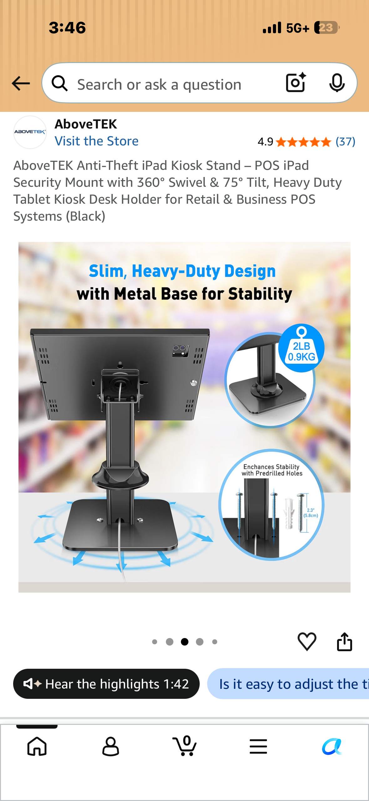 AboveTEK Anti-Theft iPad Kiosk Stand – POS iPad Security Mount with 360° Swivel & 75° Tilt, Heavy Duty Tablet Kiosk Desk Holder for Retail & Business POS Systems (Black)