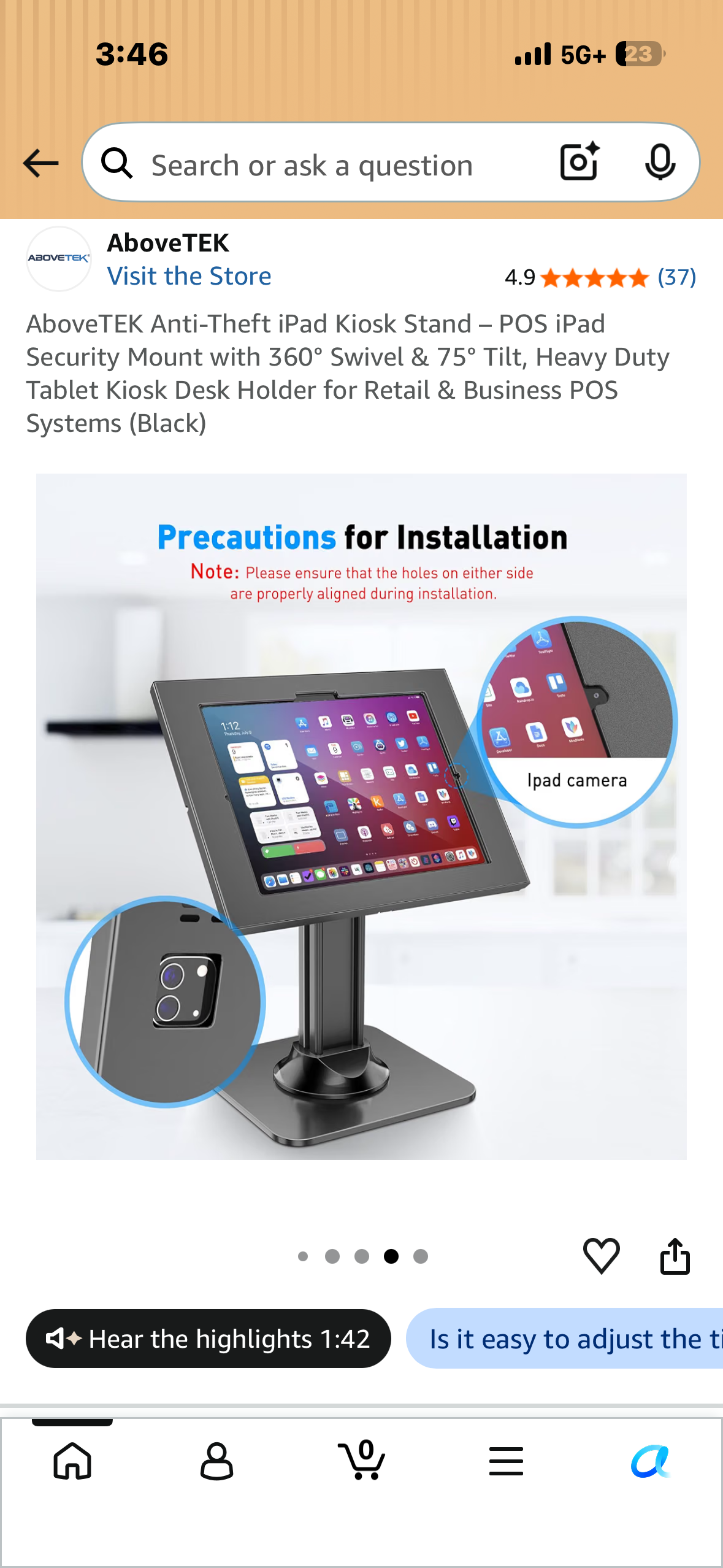 AboveTEK Anti-Theft iPad Kiosk Stand – POS iPad Security Mount with 360° Swivel & 75° Tilt, Heavy Duty Tablet Kiosk Desk Holder for Retail & Business POS Systems (Black)