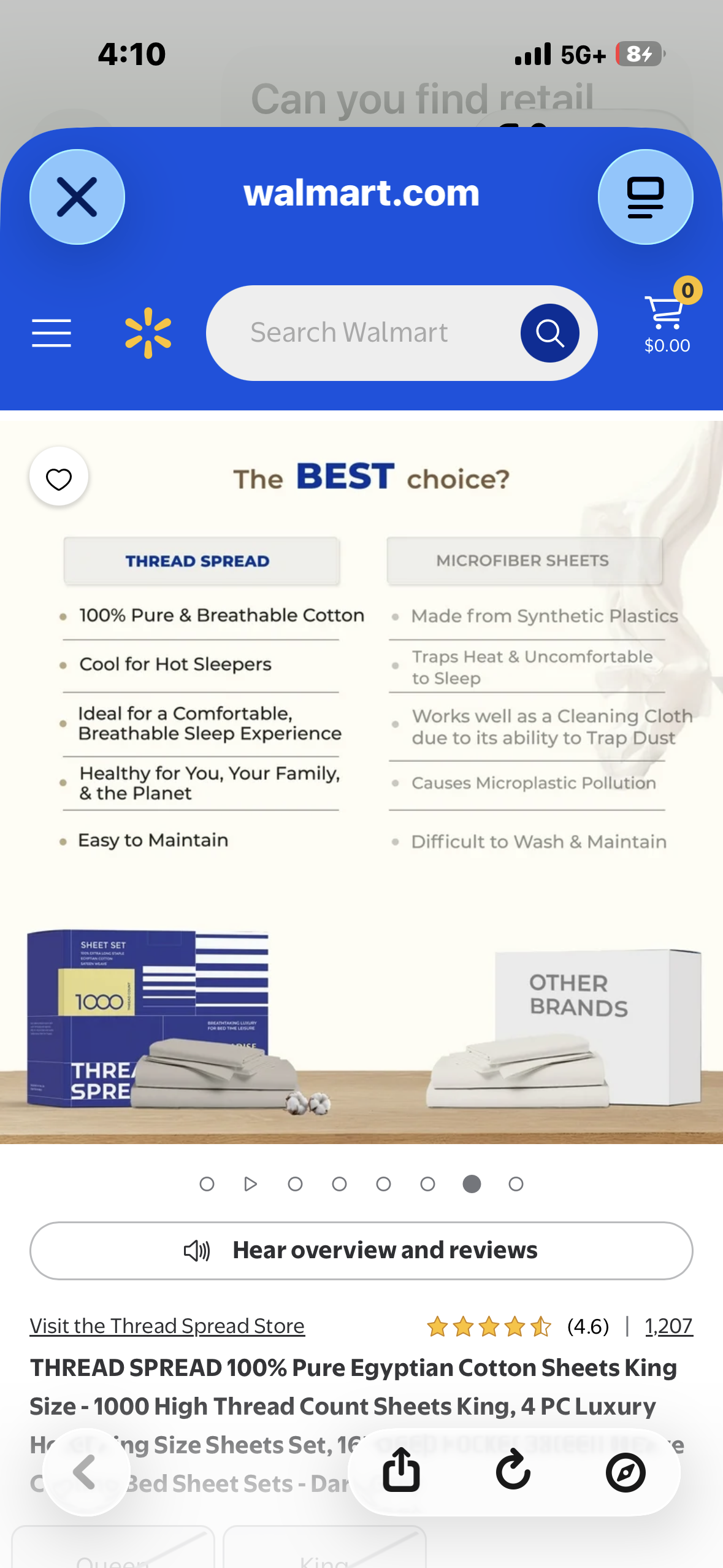 THREAD SPREAD True Luxury 100% Egyptian Cotton - Genuine 1000 Thread Count 4 Piece Sheet Sets - Fits Mattress Upto 18 inch Deep Pocket (King, Dark Grey)