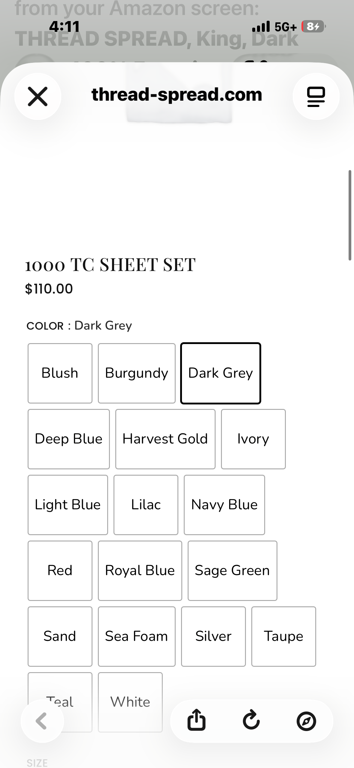 THREAD SPREAD True Luxury 100% Egyptian Cotton - Genuine 1000 Thread Count 4 Piece Sheet Sets - Fits Mattress Upto 18 inch Deep Pocket (King, Dark Grey)