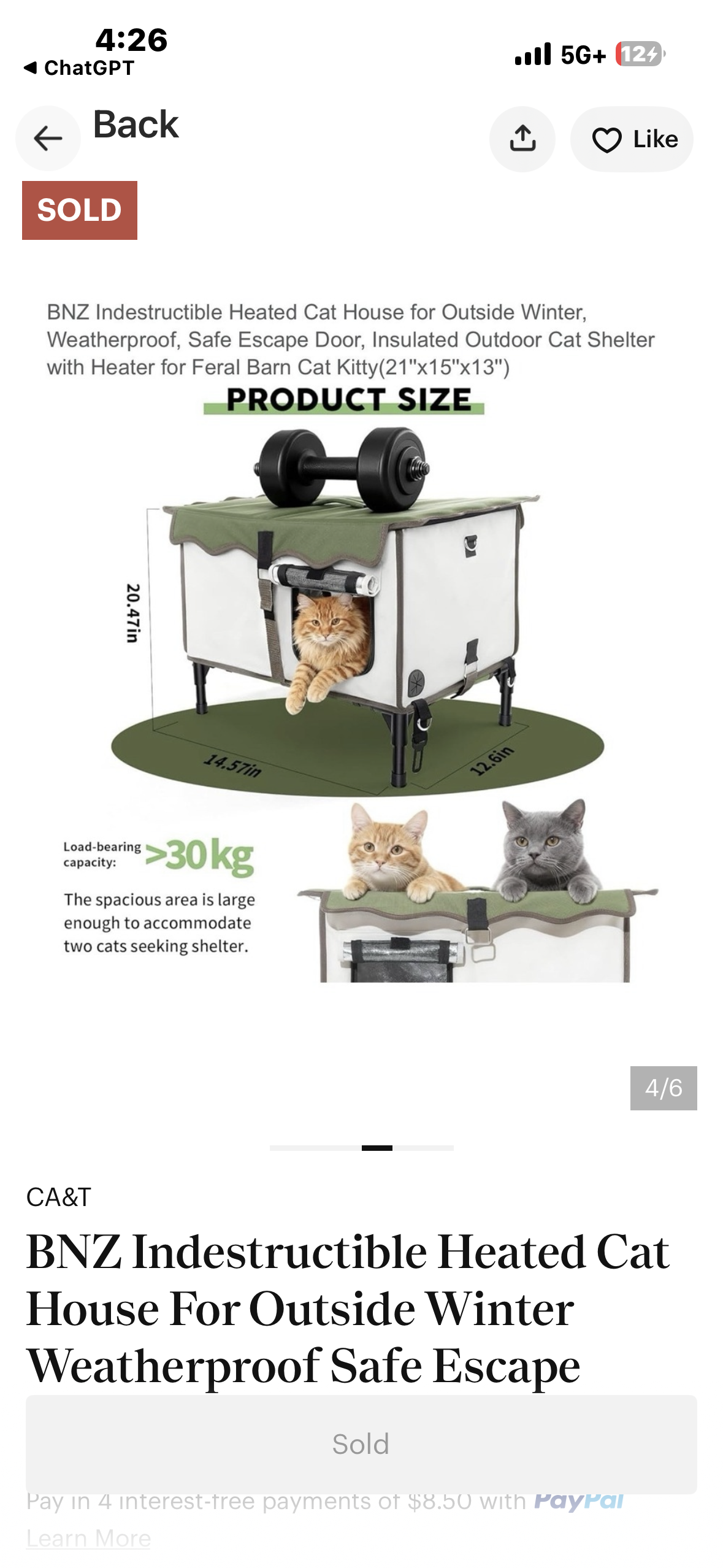BNZ Indestructible Heated Cat House, Weatherproof, Safe Escape Door, Insulated Cat Shelter with Heater (21''x15''x13'')