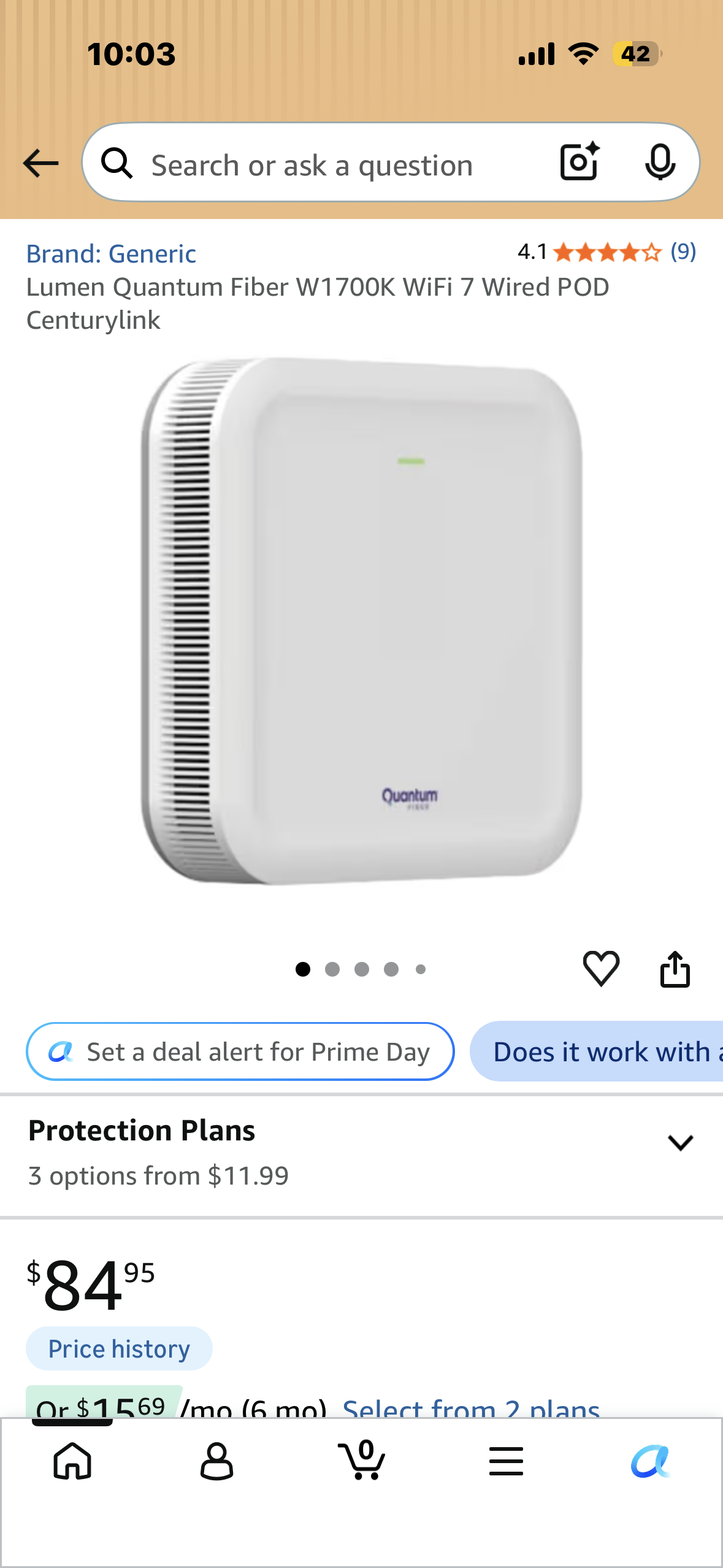 Lumen Quantum Fiber W1700K WiFi 7 Wired POD Centurylink
