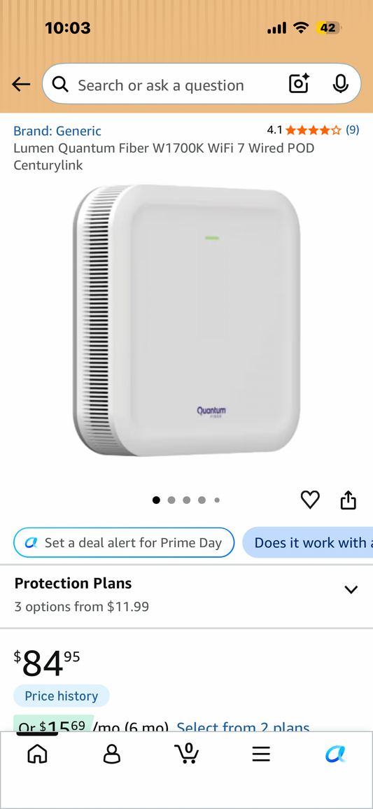 Lumen Quantum Fiber W1700K WiFi 7 Wired POD Centurylink
