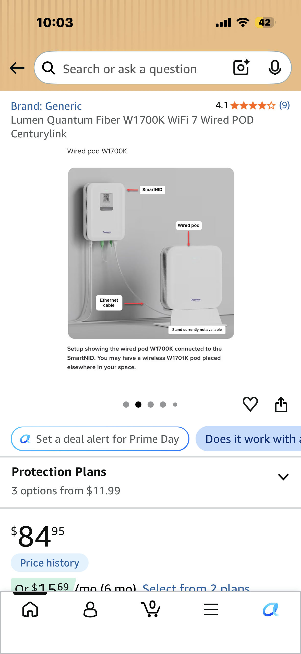 Lumen Quantum Fiber W1700K WiFi 7 Wired POD Centurylink