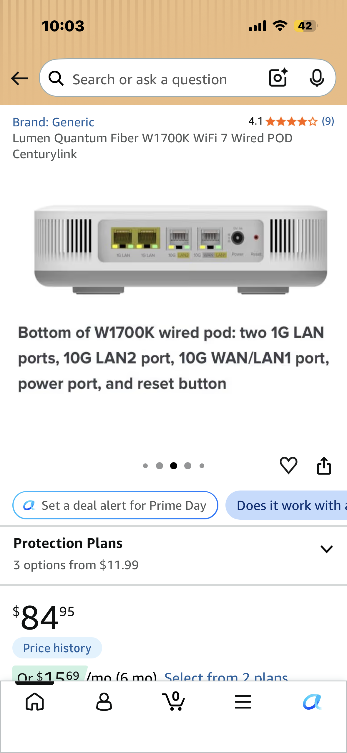 Lumen Quantum Fiber W1700K WiFi 7 Wired POD Centurylink