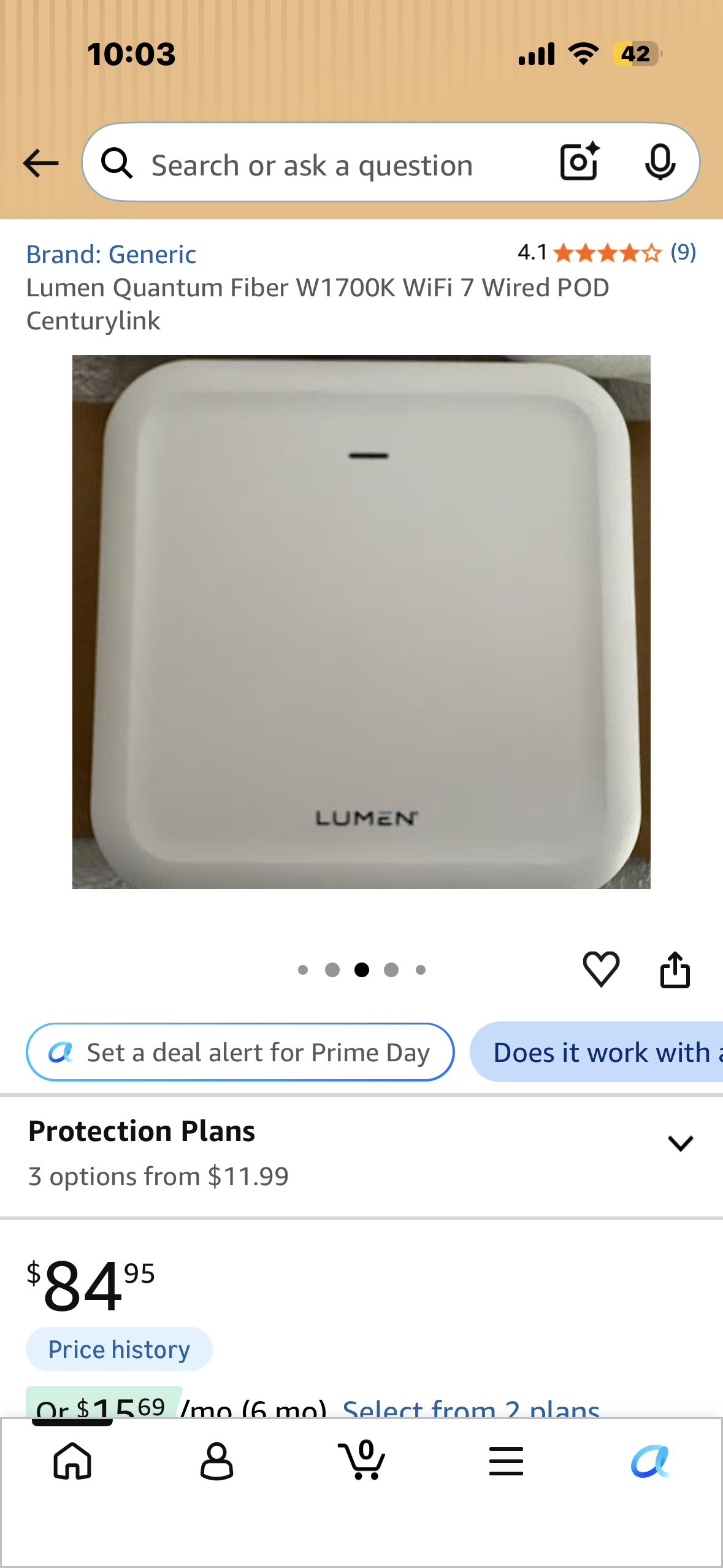 Lumen Quantum Fiber W1700K WiFi 7 Wired POD Centurylink