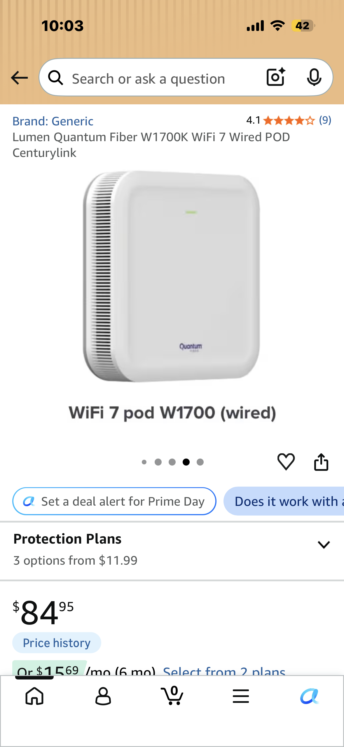 Lumen Quantum Fiber W1700K WiFi 7 Wired POD Centurylink