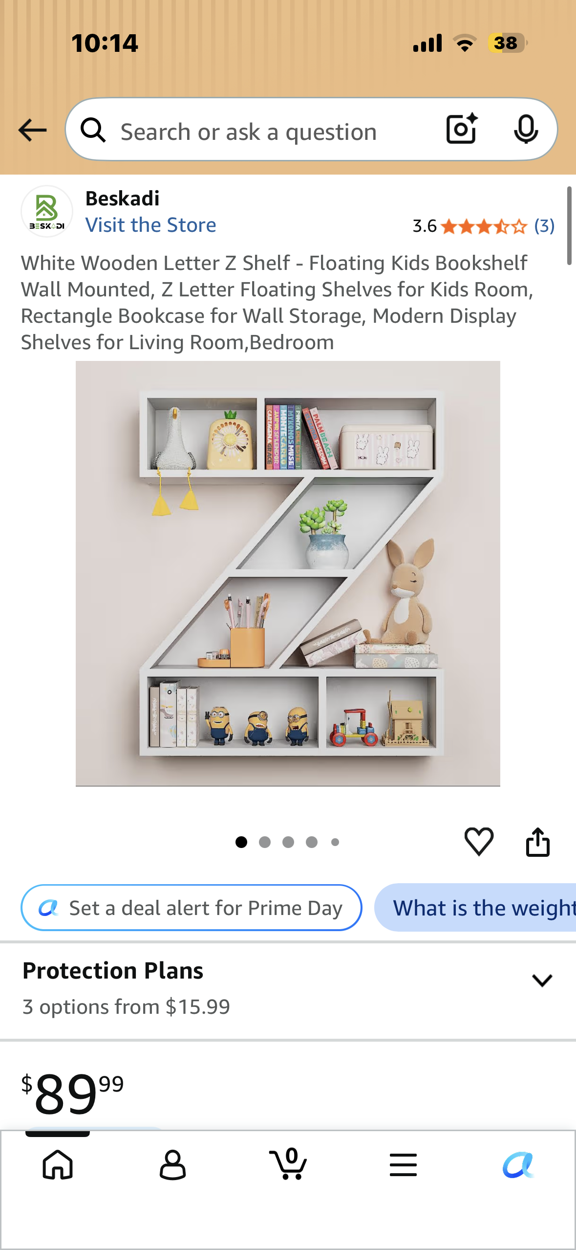 White Wooden Letter Z shaped Shelf