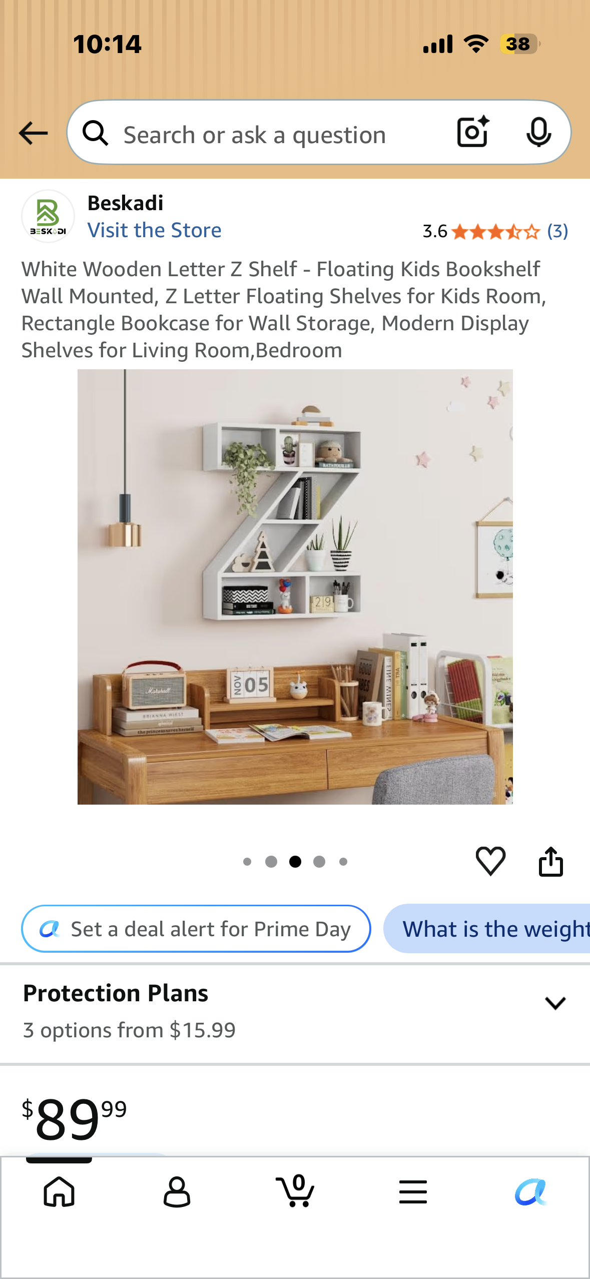 White Wooden Letter Z shaped Shelf