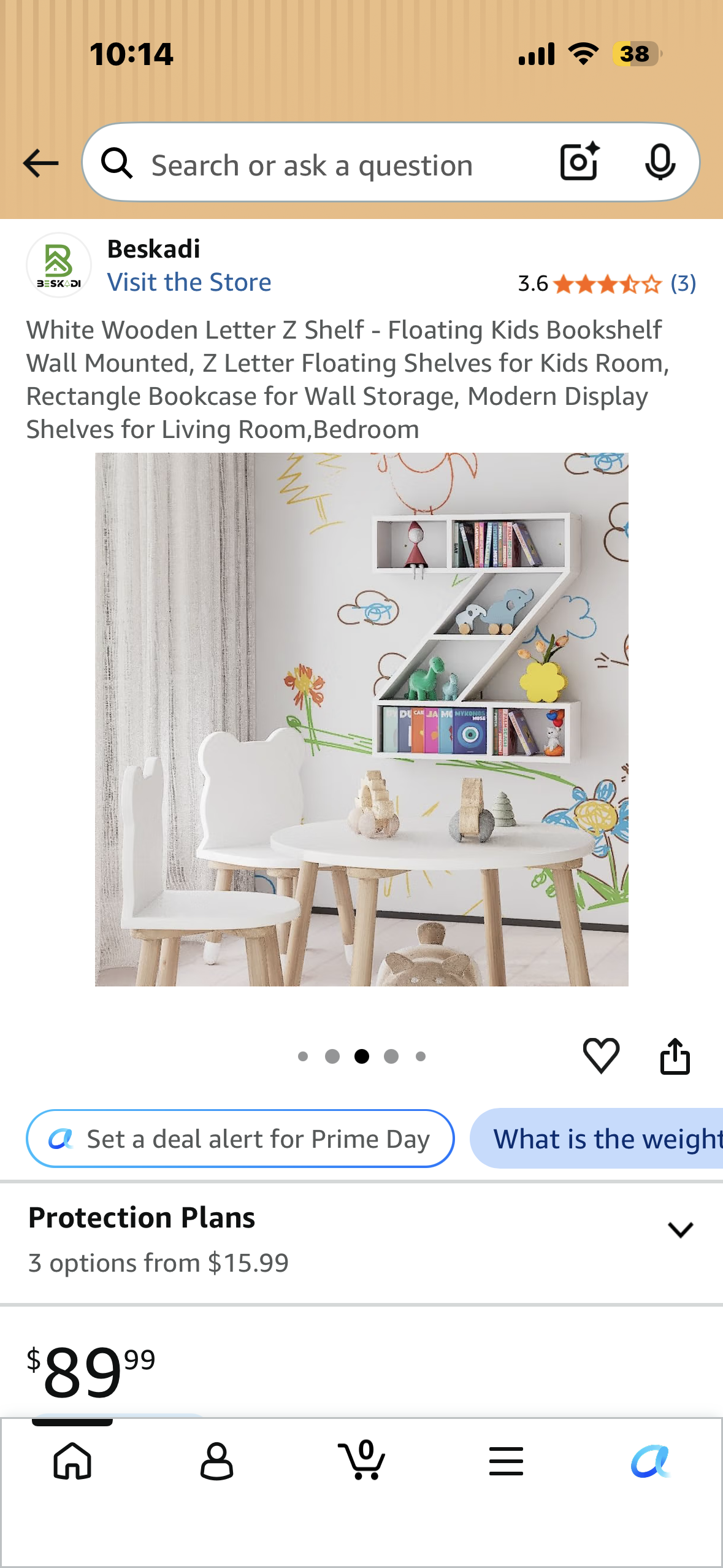 White Wooden Letter Z shaped Shelf