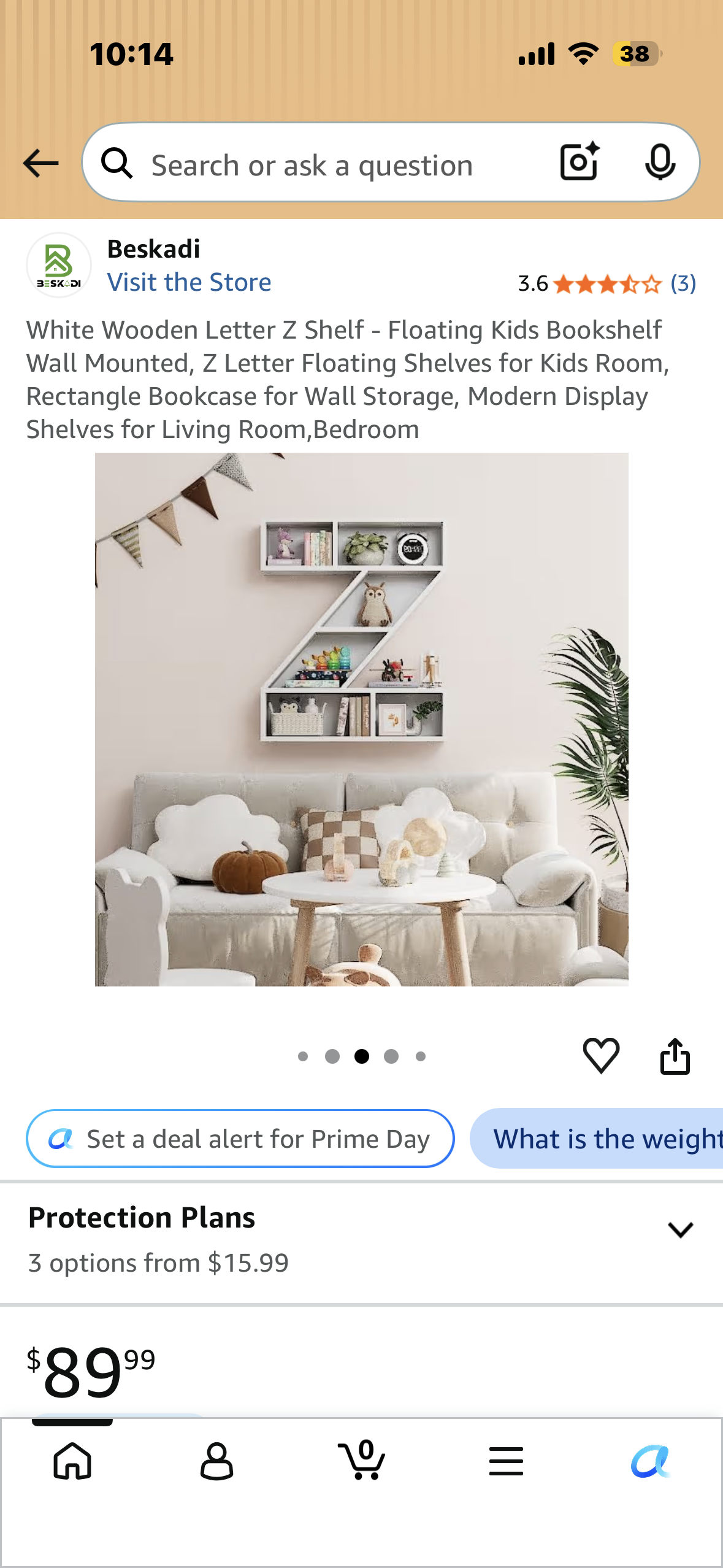 White Wooden Letter Z shaped Shelf