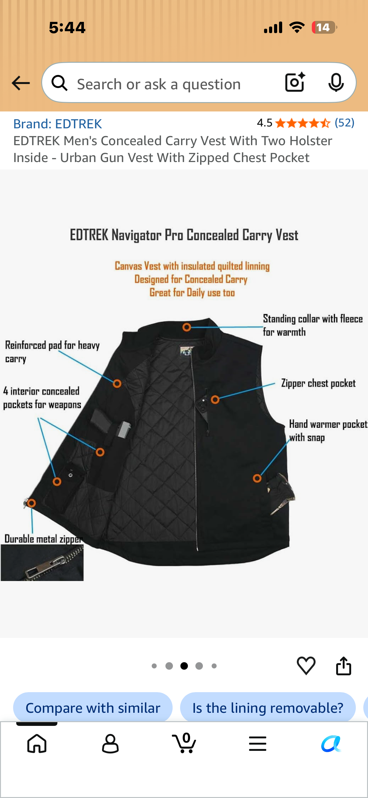 EDTREK Men's Concealed Carry Vest With Two Holster Inside - Urban Gun Vest With Zipped Chest Pocket (Size 3X)