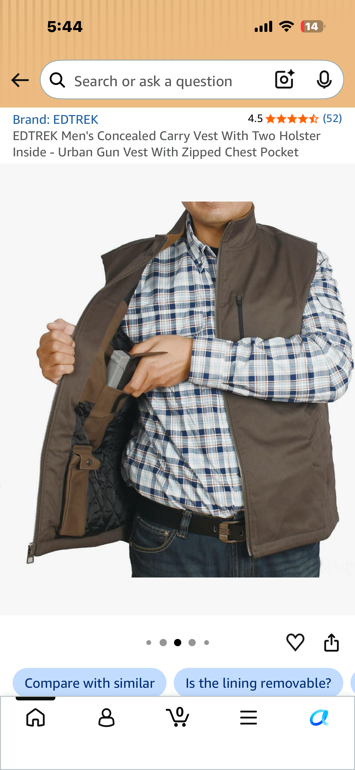 EDTREK Men's Concealed Carry Vest With Two Holster Inside - Urban Gun Vest With Zipped Chest Pocket (Size 3X)