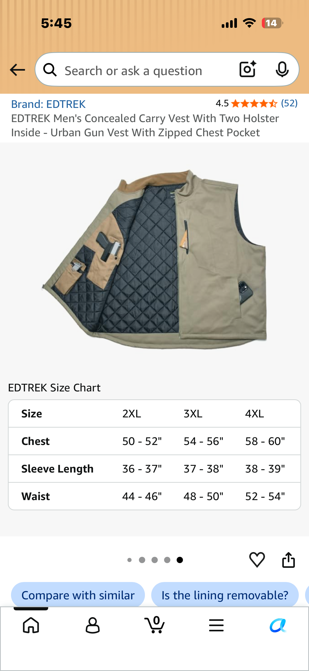 EDTREK Men's Concealed Carry Vest With Two Holster Inside - Urban Gun Vest With Zipped Chest Pocket (Size 3X)
