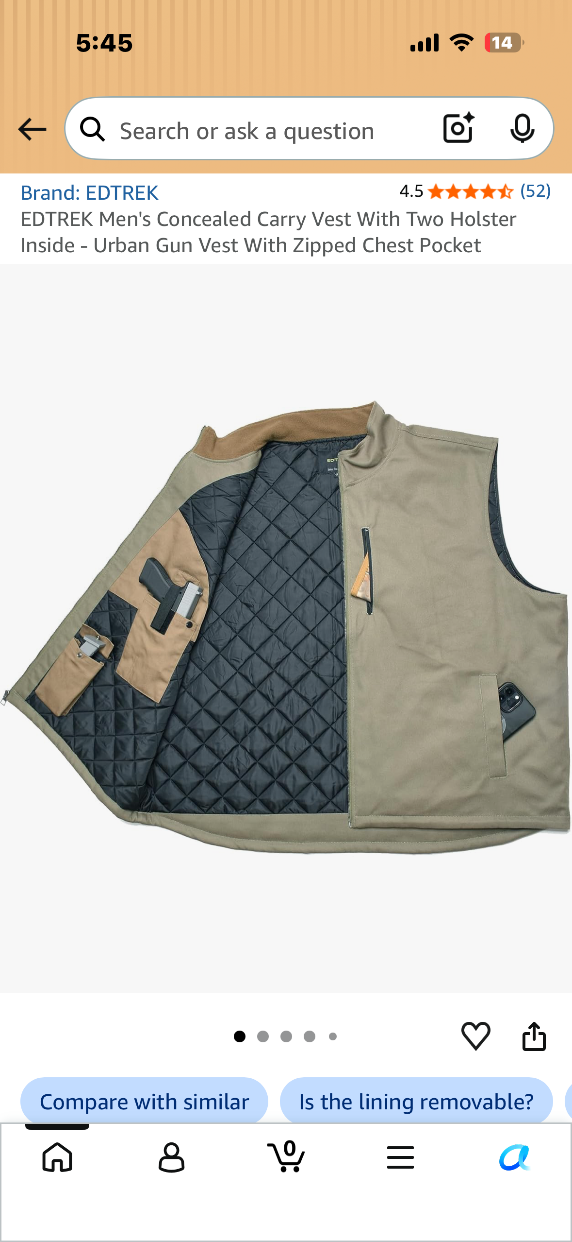 EDTREK Men's Concealed Carry Vest With Two Holster Inside - Urban Gun Vest With Zipped Chest Pocket (Size 3X)