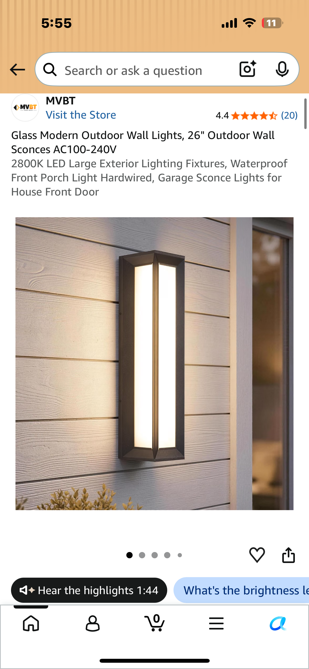 Glass Modern Outdoor Wall Light, 26" Outdoor Wall Sconce, AC100-240V 2800K LED, Large Exterior Lighting Fixture, Waterproof, Hardwired, Glass