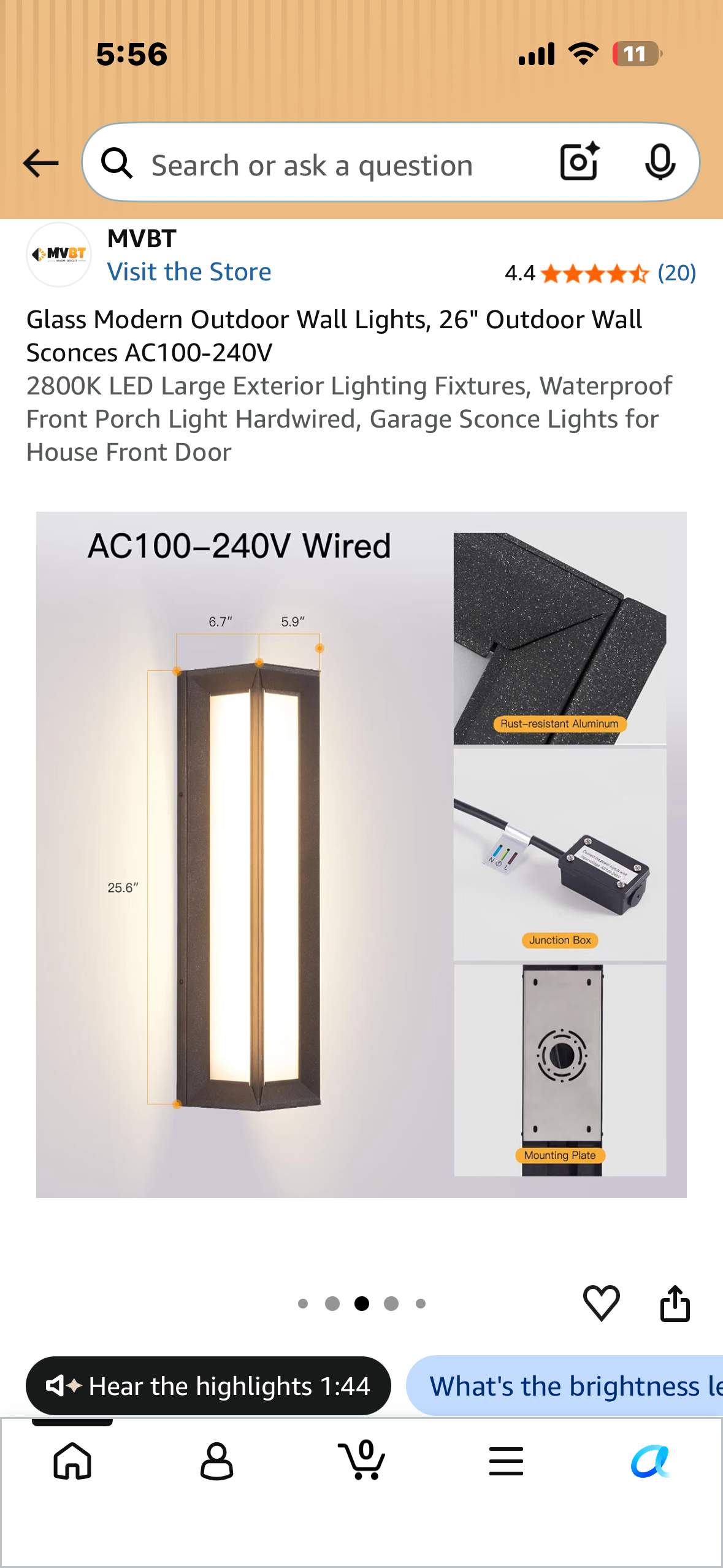 Glass Modern Outdoor Wall Light, 26" Outdoor Wall Sconce, AC100-240V 2800K LED, Large Exterior Lighting Fixture, Waterproof, Hardwired, Glass