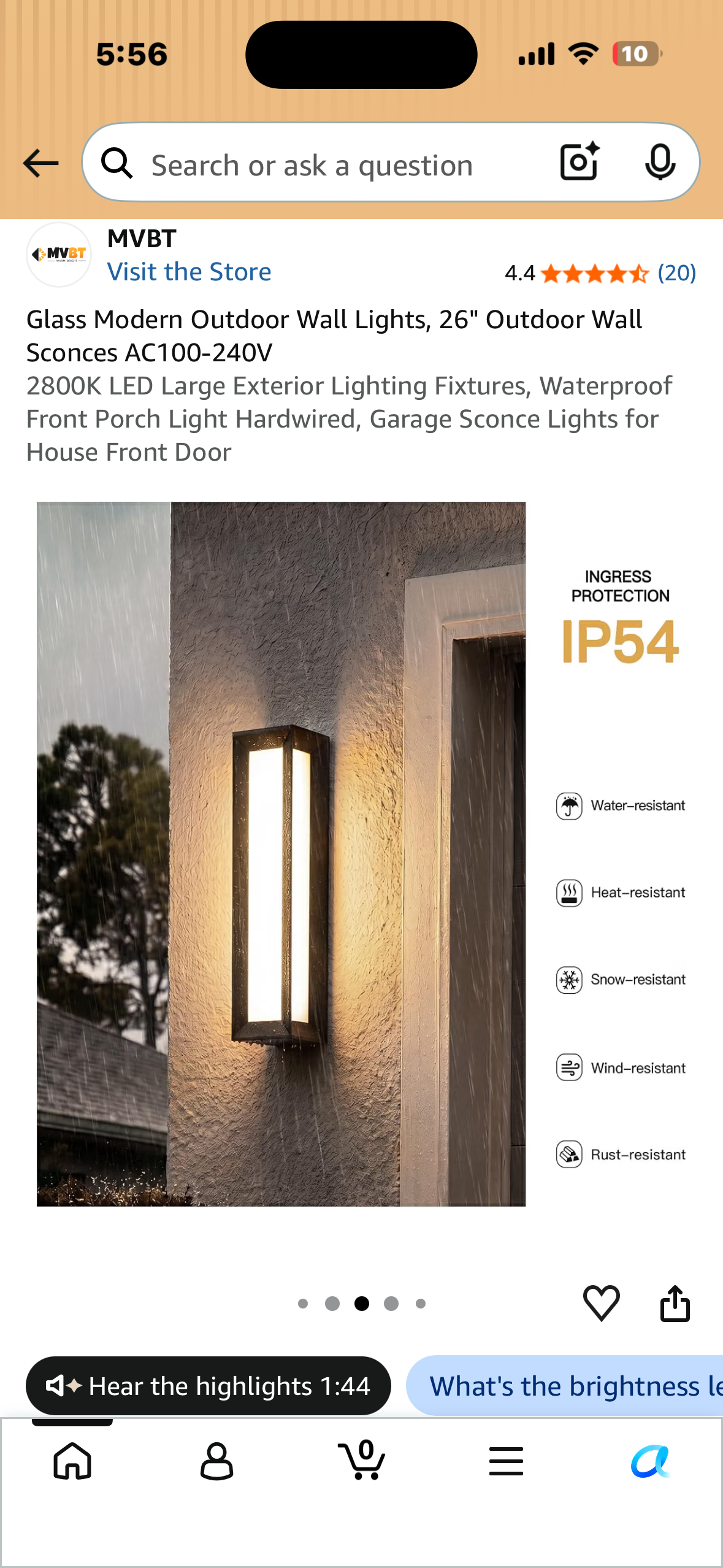 Glass Modern Outdoor Wall Light, 26" Outdoor Wall Sconce, AC100-240V 2800K LED, Large Exterior Lighting Fixture, Waterproof, Hardwired, Glass