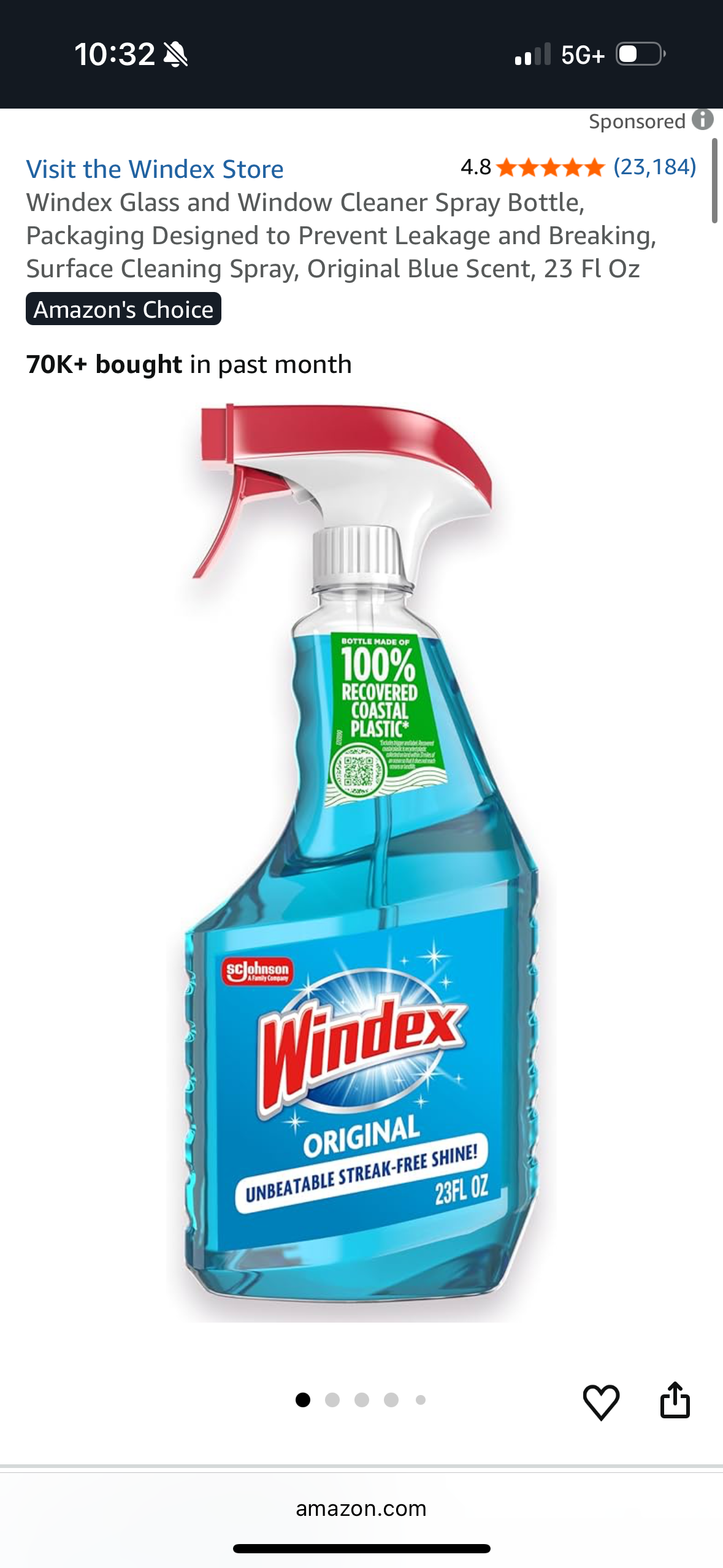 Windex Glass and Window Cleaner Spray Bottle, Packaging Designed to Prevent Leakage and Breaking, Surface Cleaning Spray, Original Blue Scent, 23 Fl Oz