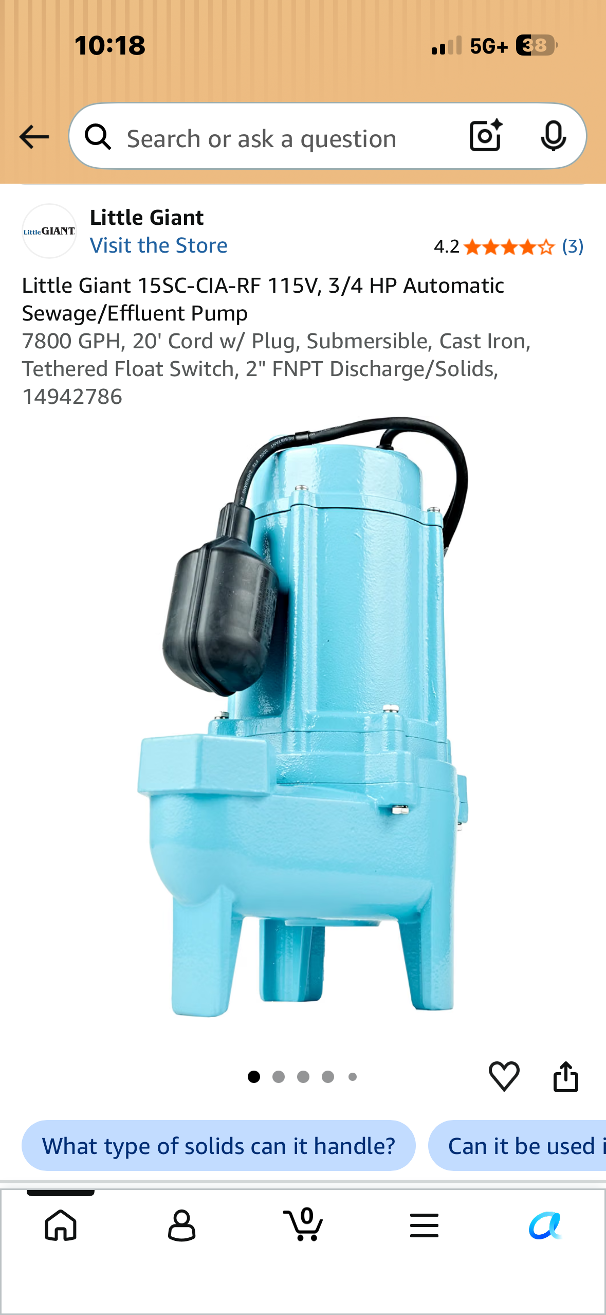 Little Giant 15SC Series 3/4 HP Sewage Pump