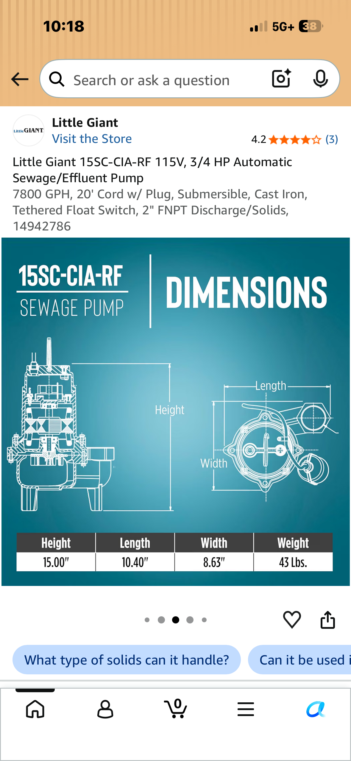 Little Giant 15SC Series 3/4 HP Sewage Pump