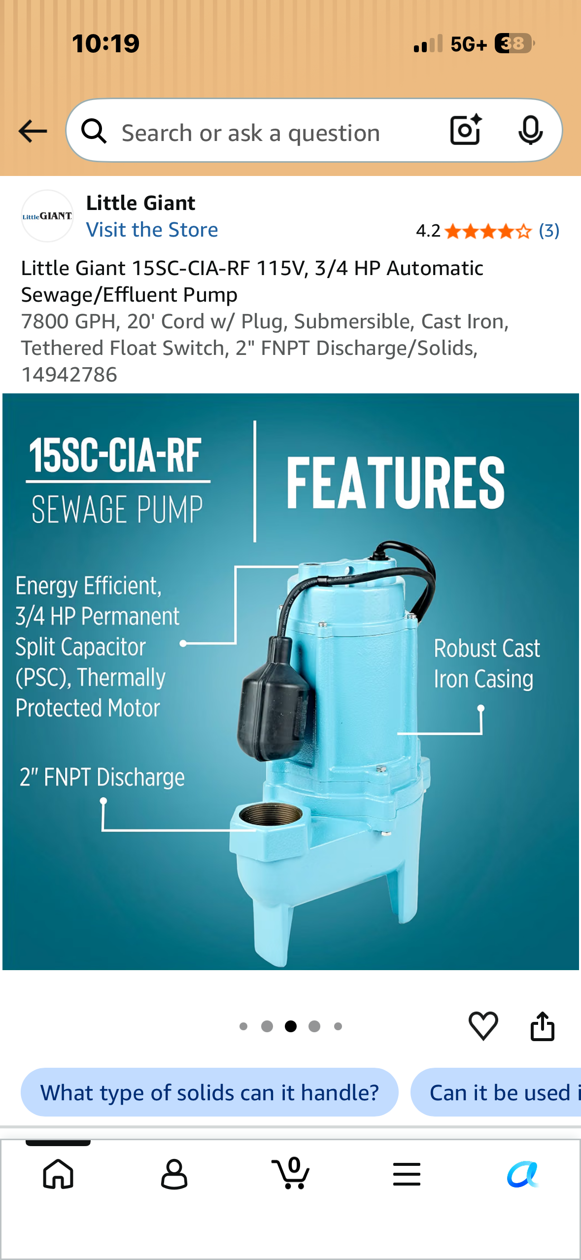 Little Giant 15SC Series 3/4 HP Sewage Pump