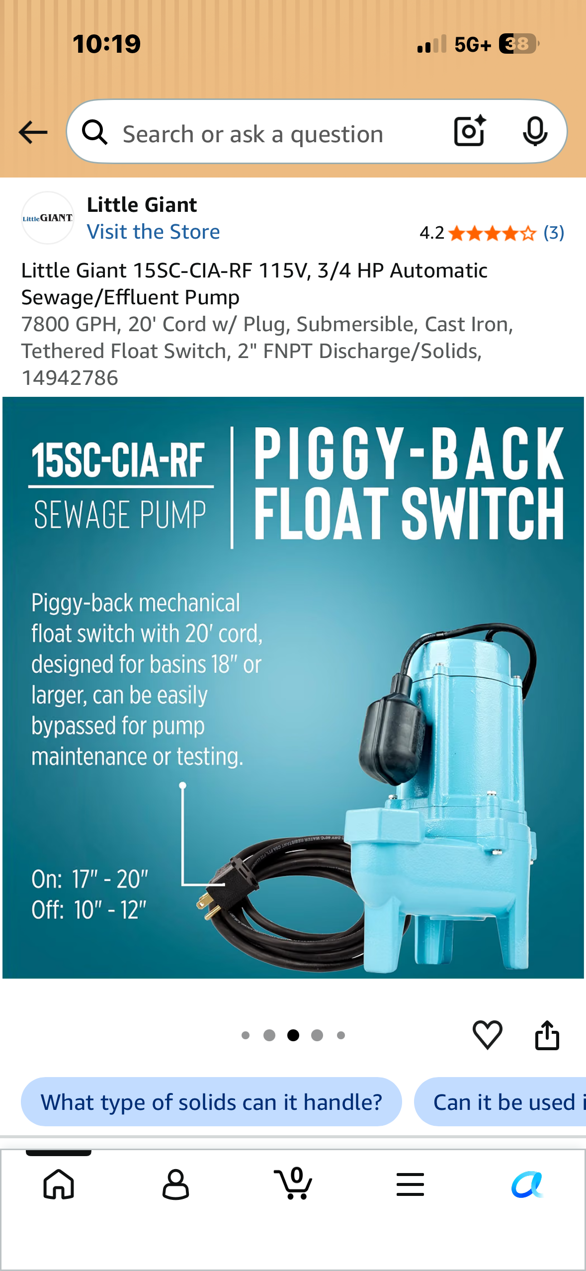 Little Giant 15SC Series 3/4 HP Sewage Pump