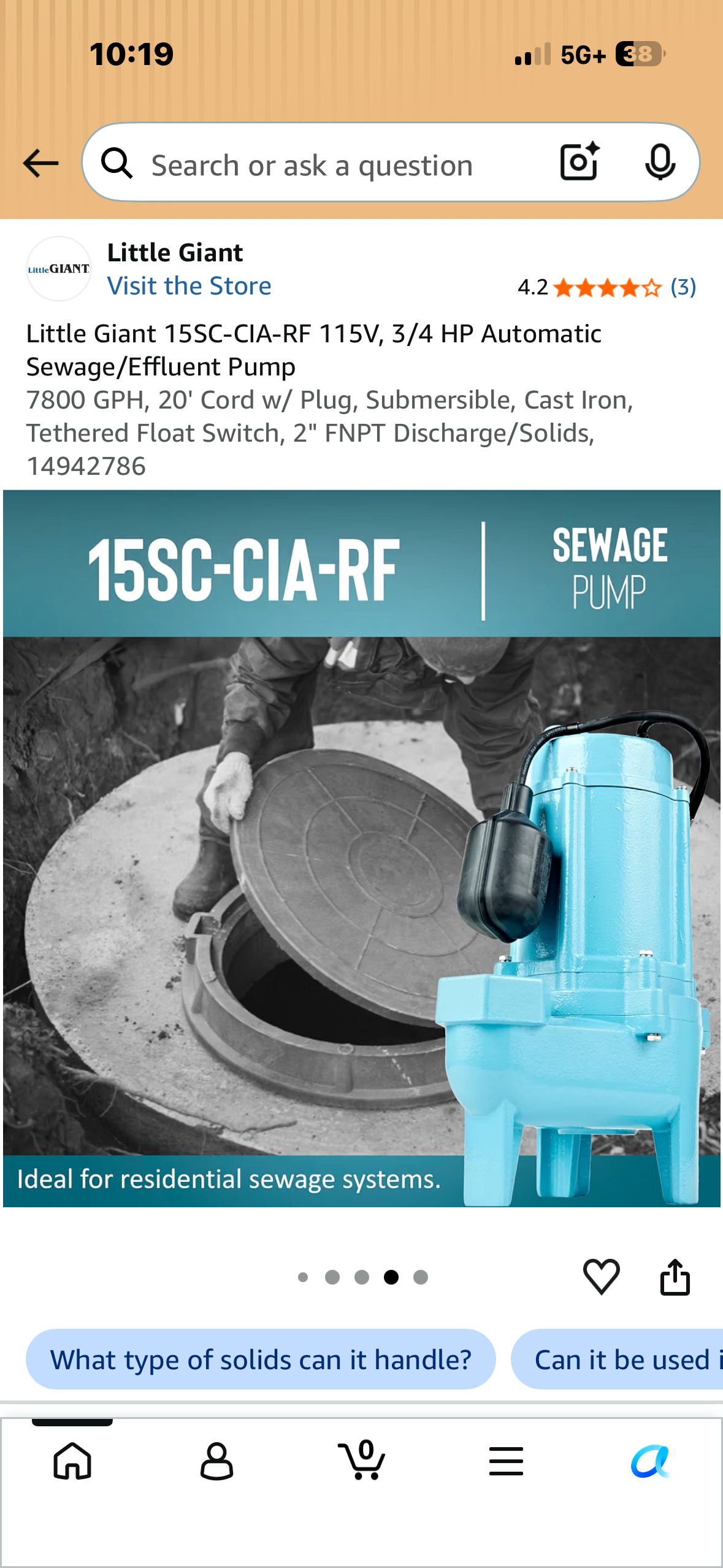 Little Giant 15SC Series 3/4 HP Sewage Pump
