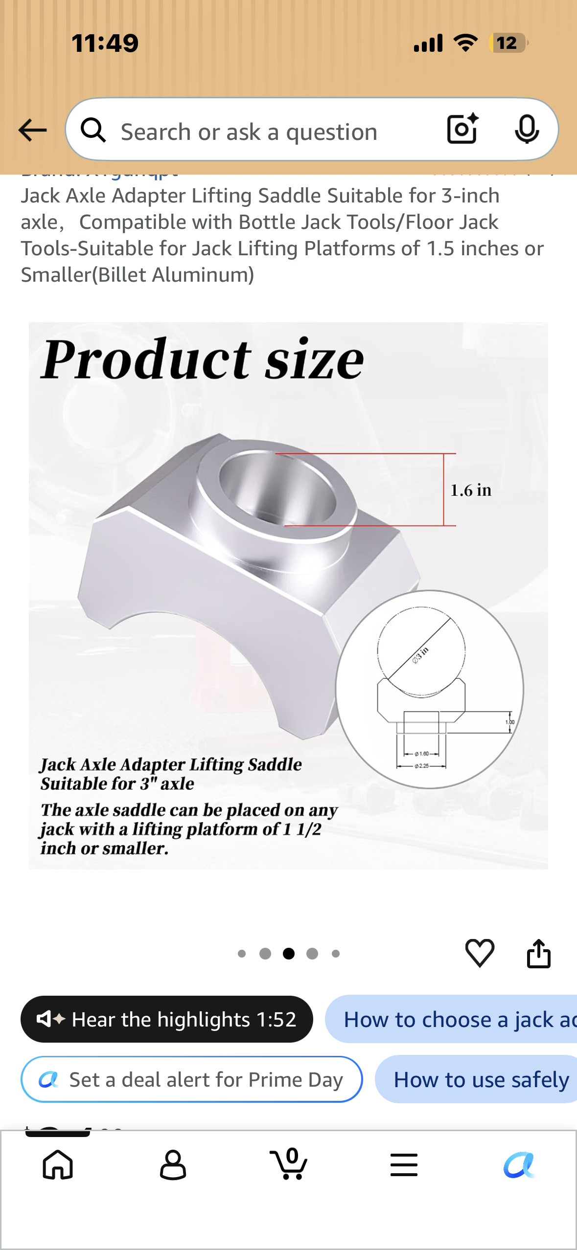 Jack Axle Adapter Lifting Saddle Suitable for 3-inch axle，Compatible with Bottle Jack Tools/Floor Jack Tools-Suitable for Jack Lifting Platforms of 1.5 inches or Smaller(Billet Aluminum)