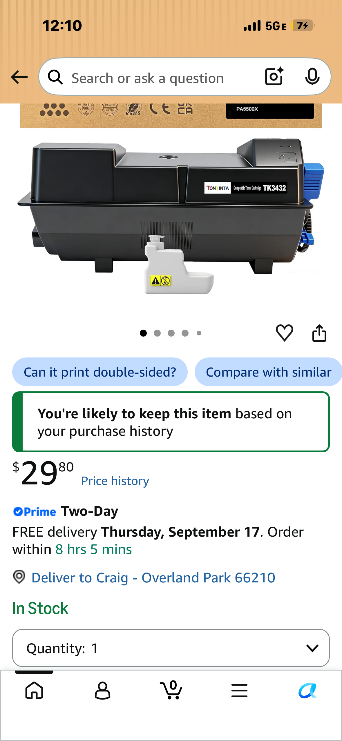 TK-3432 Compatible Toner Cartridge 21000 Pages Black for Kyocera ECOSYS MA5500 MA5500IFX PA5500 PA5500X Printer