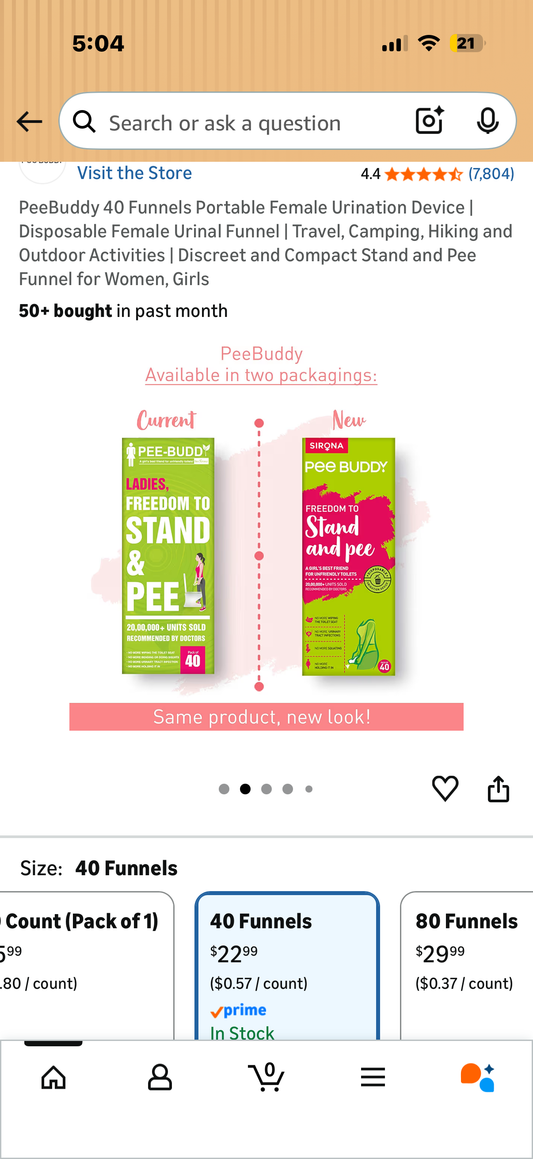 PeeBuddy 40 pack Funnels Portable Female Urination Device | Disposable Female Urinal Funnel | Travel, Camping, Hiking and Outdoor Activities | Discreet and Compact Stand and Pee Funnel for Women, Girls