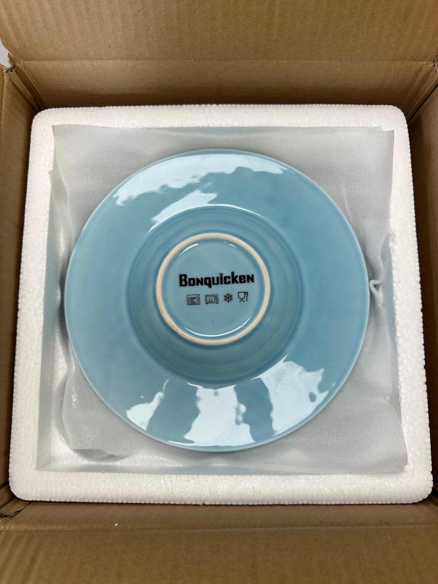 Bonquicken 10” Ceramic Pasta / Soup Bowls – Set of 4 – Light Blue