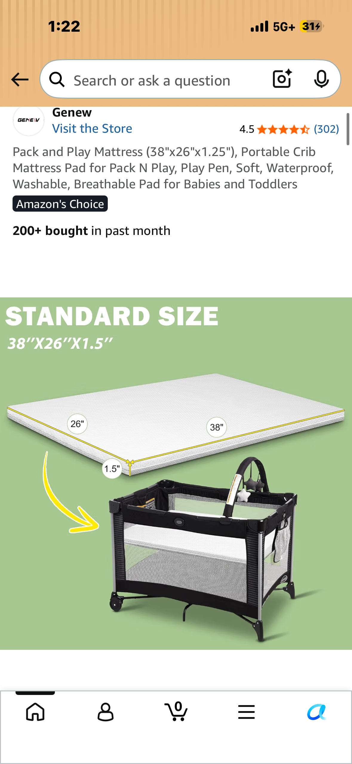 Pack and Play Mattress (38"x26"x1.25"), Portable Crib Mattress Pad for Pack N Play, Play Pen, Soft, Waterproof, Washable, Breathable Pad for Babies and Toddlers