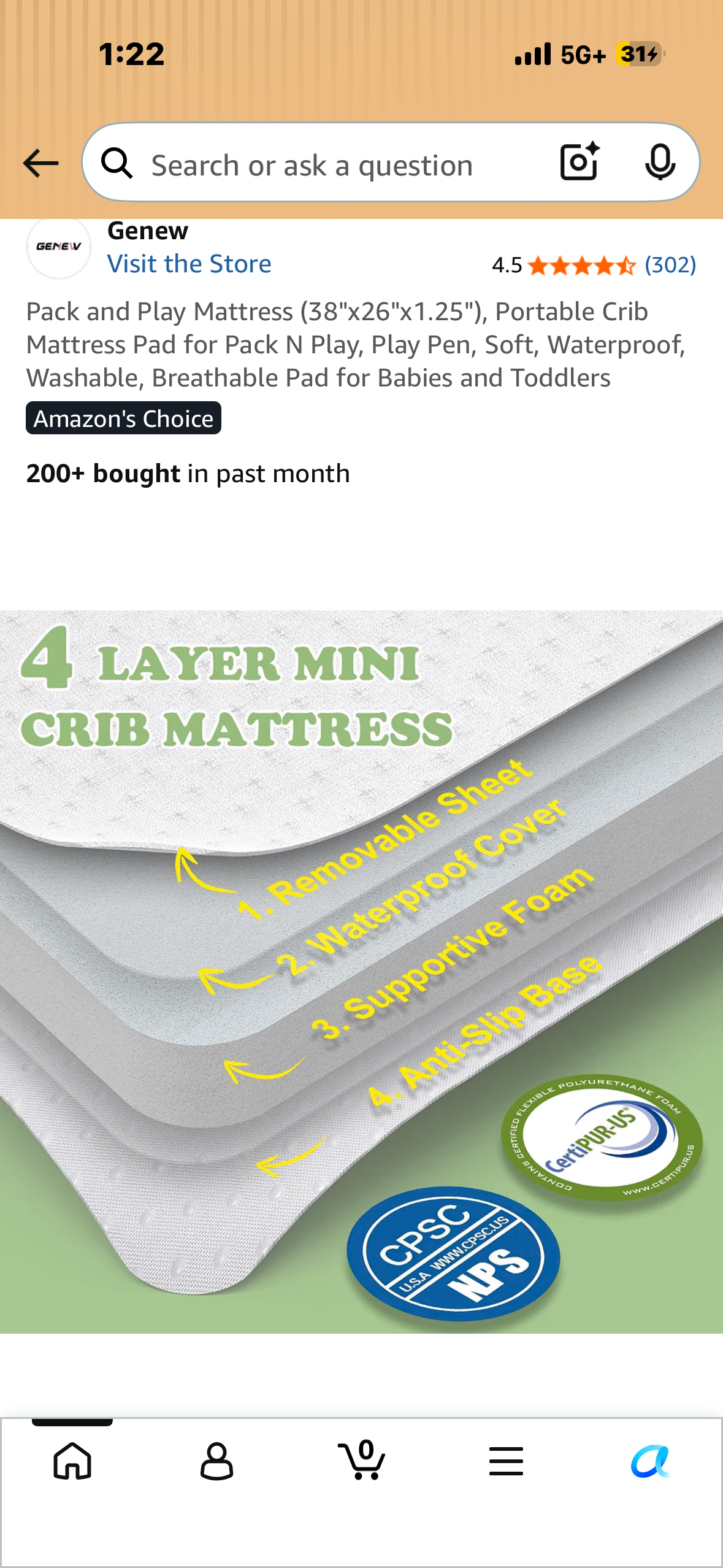 Pack and Play Mattress (38"x26"x1.25"), Portable Crib Mattress Pad for Pack N Play, Play Pen, Soft, Waterproof, Washable, Breathable Pad for Babies and Toddlers