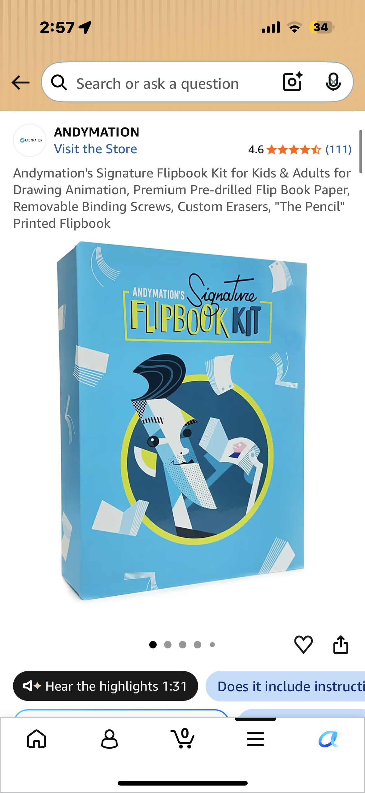 Andymation's Signature Flipbook Kit for Kids & Adults for Drawing Animation, Premium Pre-drilled Flip Book Paper, Removable Binding Screws, Custom Erasers, "The Pencil" Printed Flipbook