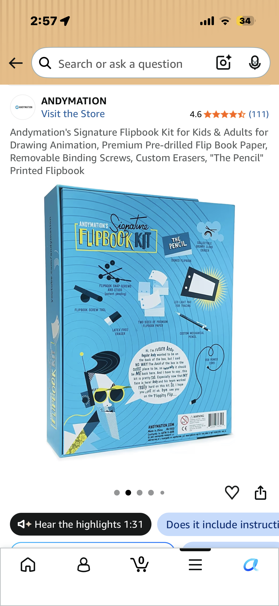 Andymation's Signature Flipbook Kit for Kids & Adults for Drawing Animation, Premium Pre-drilled Flip Book Paper, Removable Binding Screws, Custom Erasers, "The Pencil" Printed Flipbook