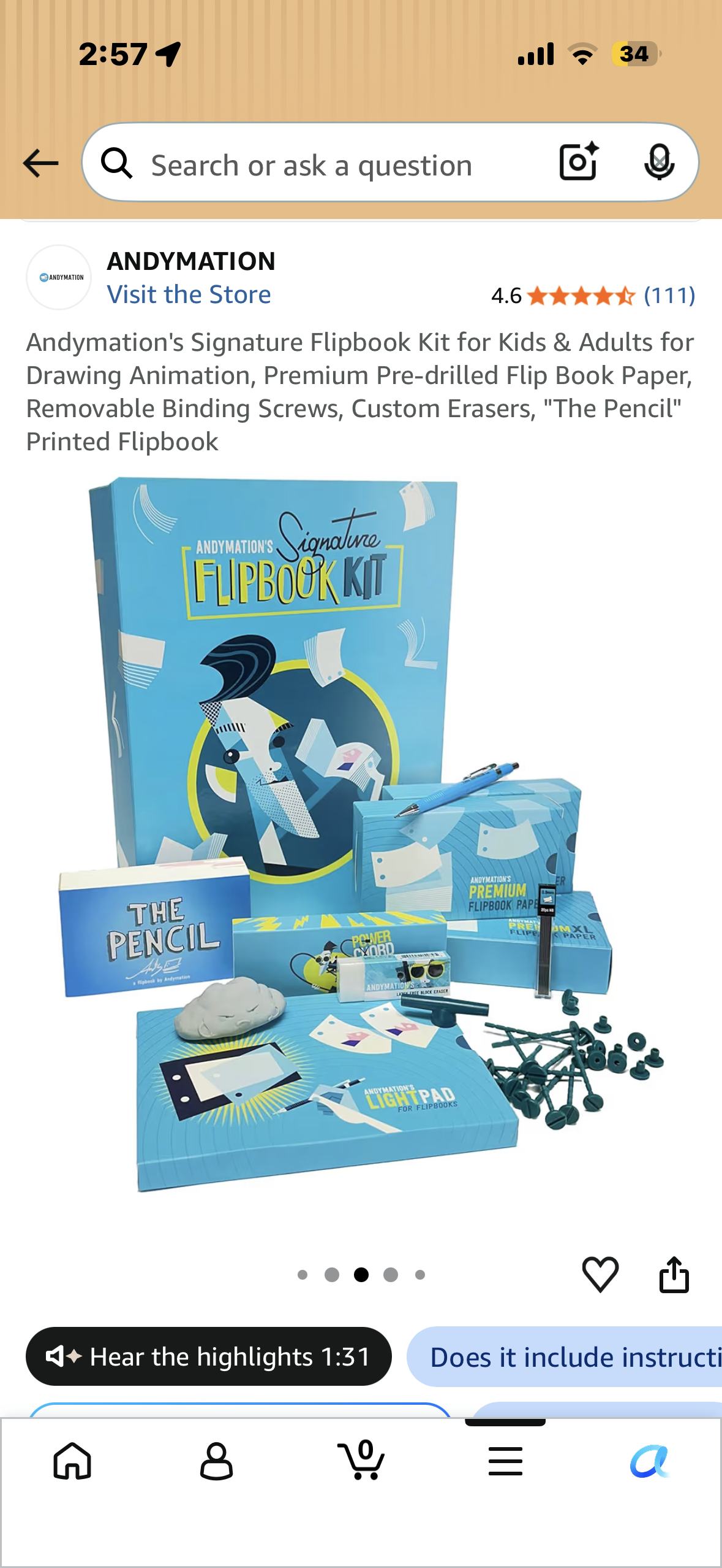 Andymation's Signature Flipbook Kit for Kids & Adults for Drawing Animation, Premium Pre-drilled Flip Book Paper, Removable Binding Screws, Custom Erasers, "The Pencil" Printed Flipbook