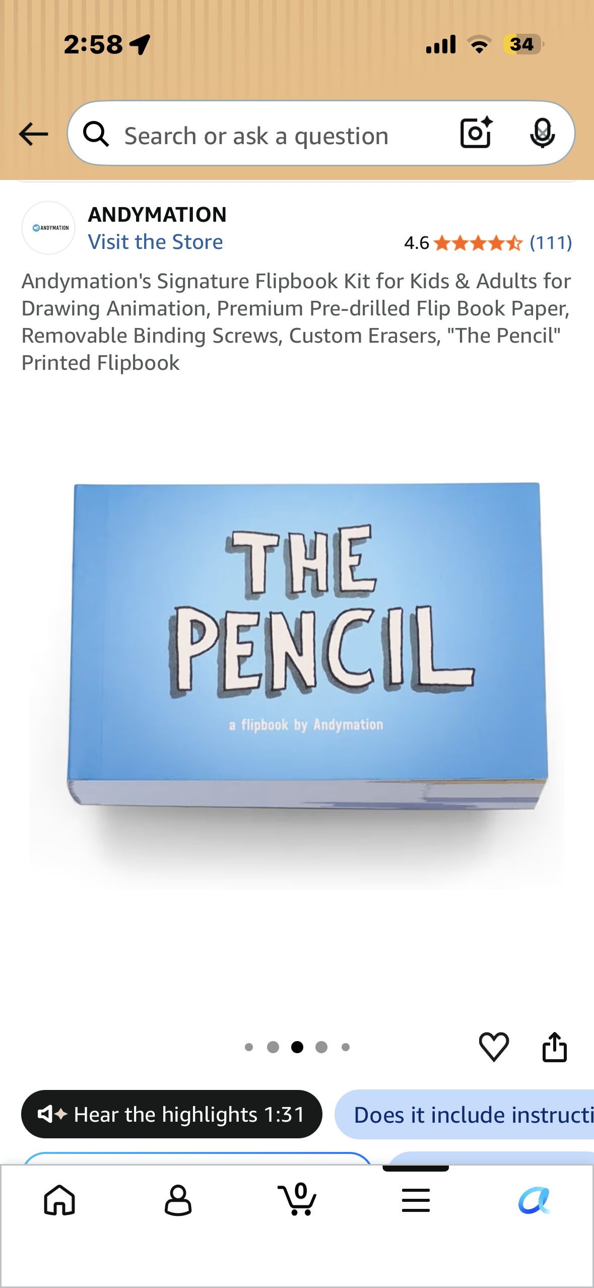 Andymation's Signature Flipbook Kit for Kids & Adults for Drawing Animation, Premium Pre-drilled Flip Book Paper, Removable Binding Screws, Custom Erasers, "The Pencil" Printed Flipbook