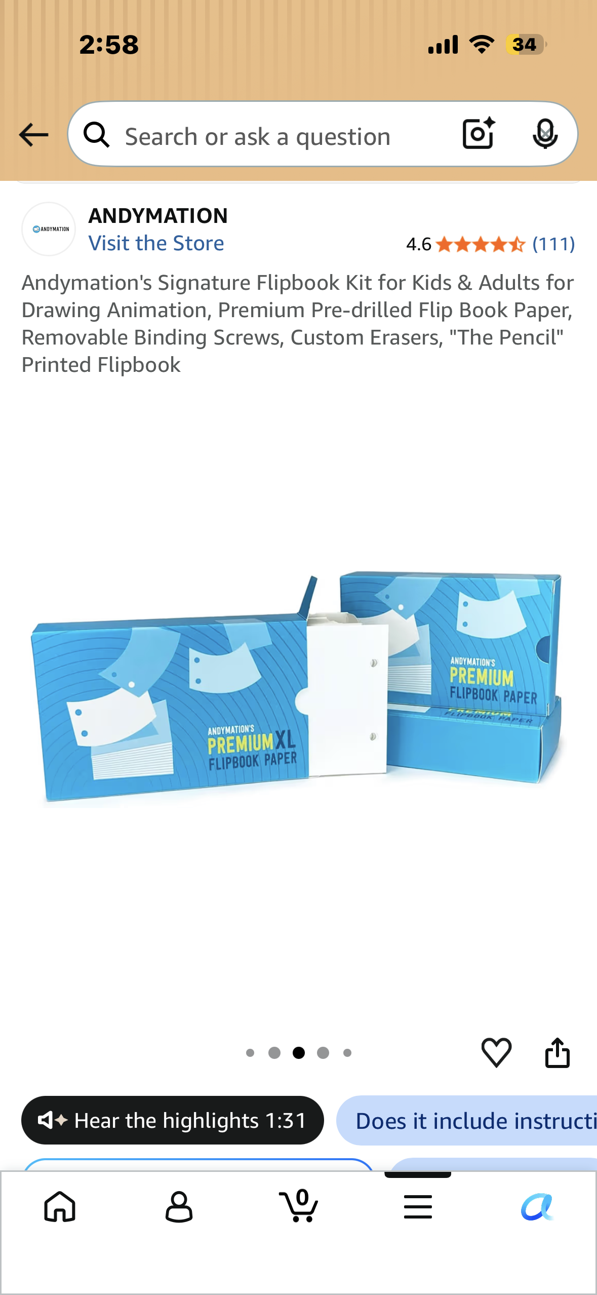 Andymation's Signature Flipbook Kit for Kids & Adults for Drawing Animation, Premium Pre-drilled Flip Book Paper, Removable Binding Screws, Custom Erasers, "The Pencil" Printed Flipbook