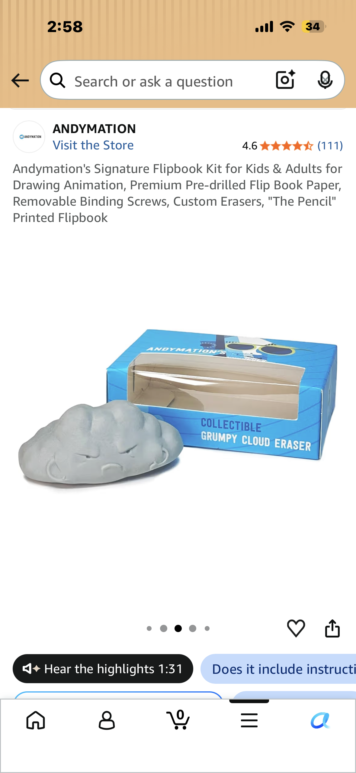 Andymation's Signature Flipbook Kit for Kids & Adults for Drawing Animation, Premium Pre-drilled Flip Book Paper, Removable Binding Screws, Custom Erasers, "The Pencil" Printed Flipbook